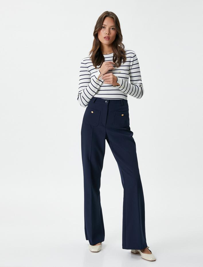  Triko Kazak Bisiklet Yaka Fitilli Cepli Düğme Detaylı