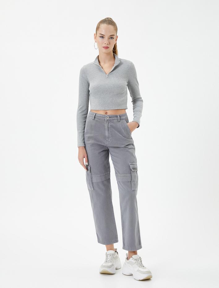  Kargo Pantolon Soluk Efektli Düz Kısa Paça Cepli Pamuklu