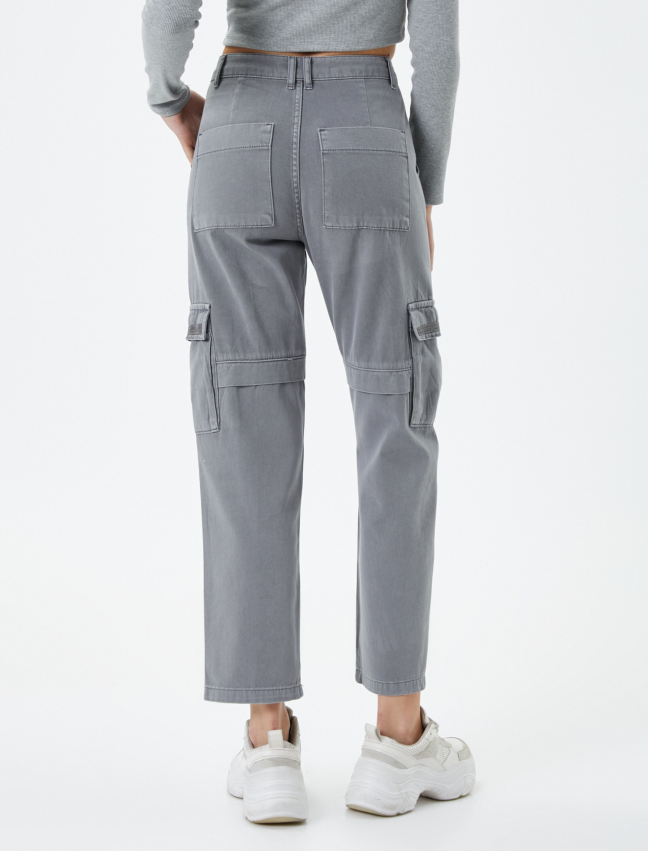 Kargo Pantolon Soluk Efektli Düz Kısa Paça Cepli Pamuklu