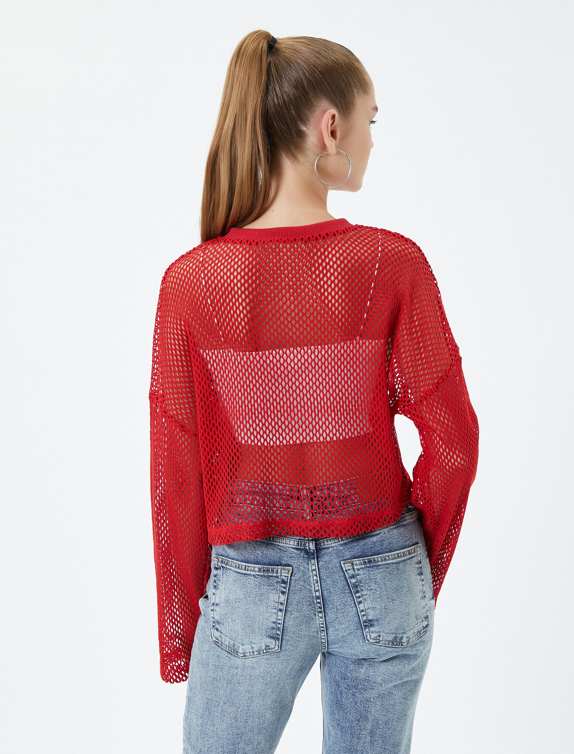   File Crop Tişört Uzun Kollu Bisiklet Yaka Pamuklu