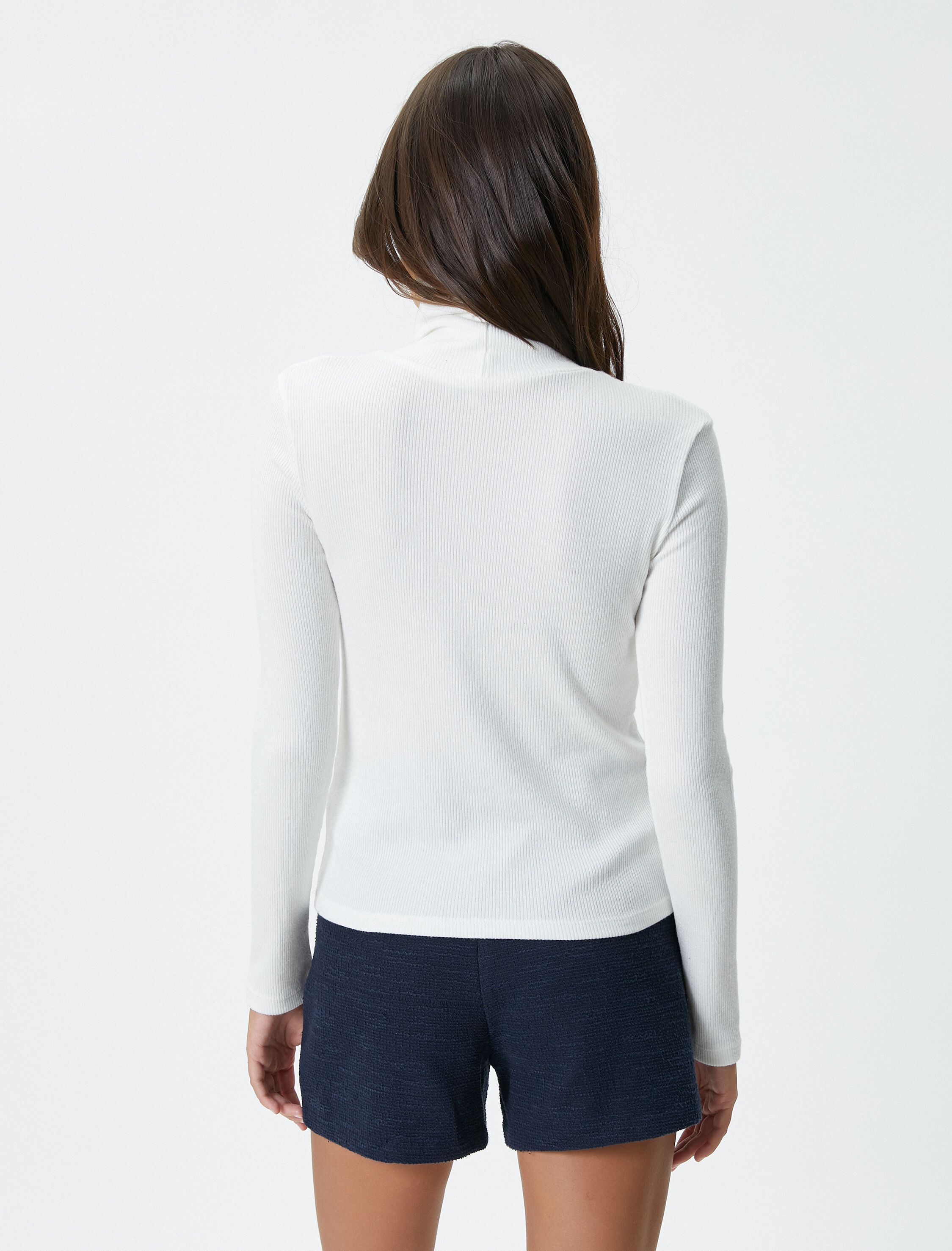   Balıkçı Yaka Body Fitilli Uzun Kollu