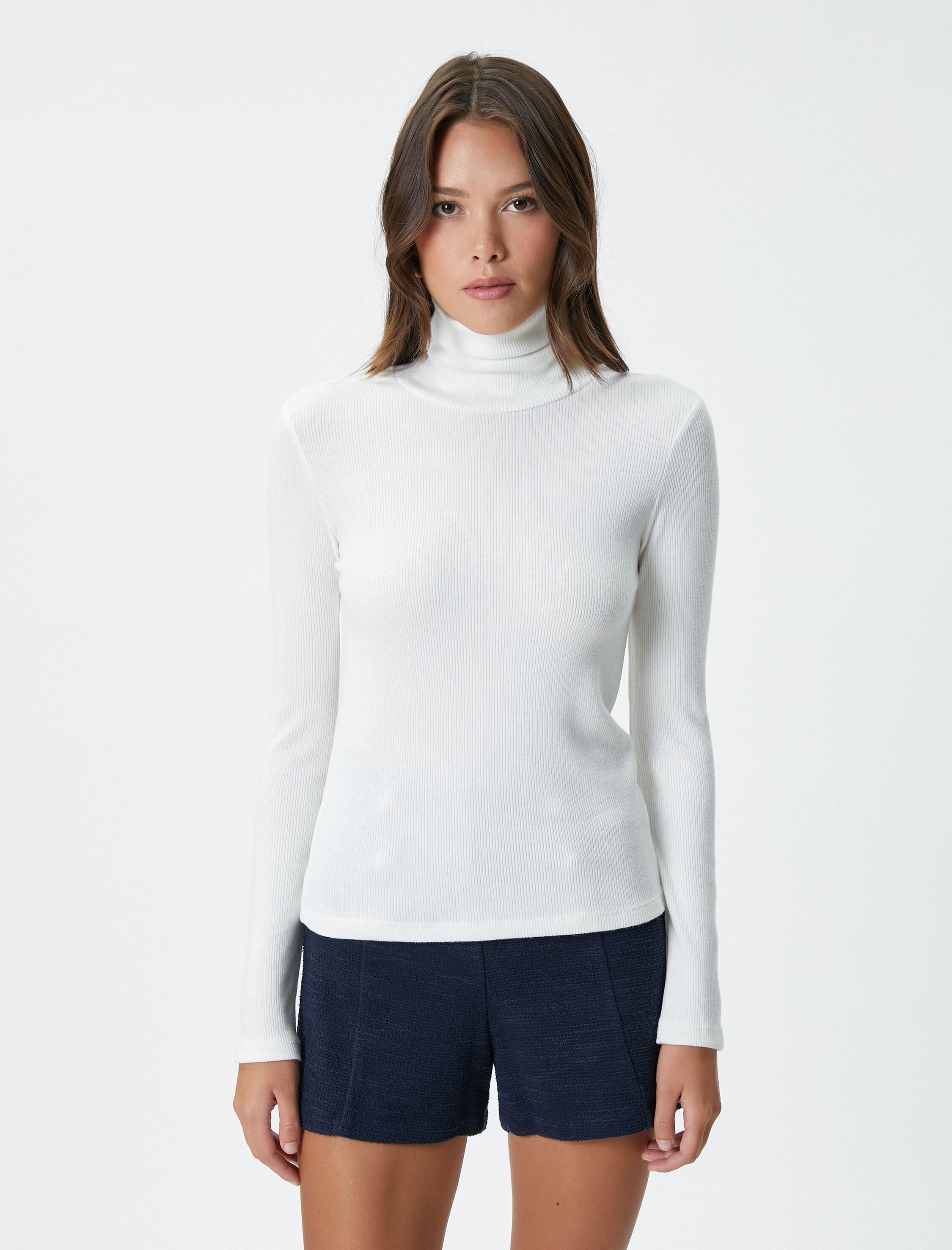   Balıkçı Yaka Body Fitilli Uzun Kollu