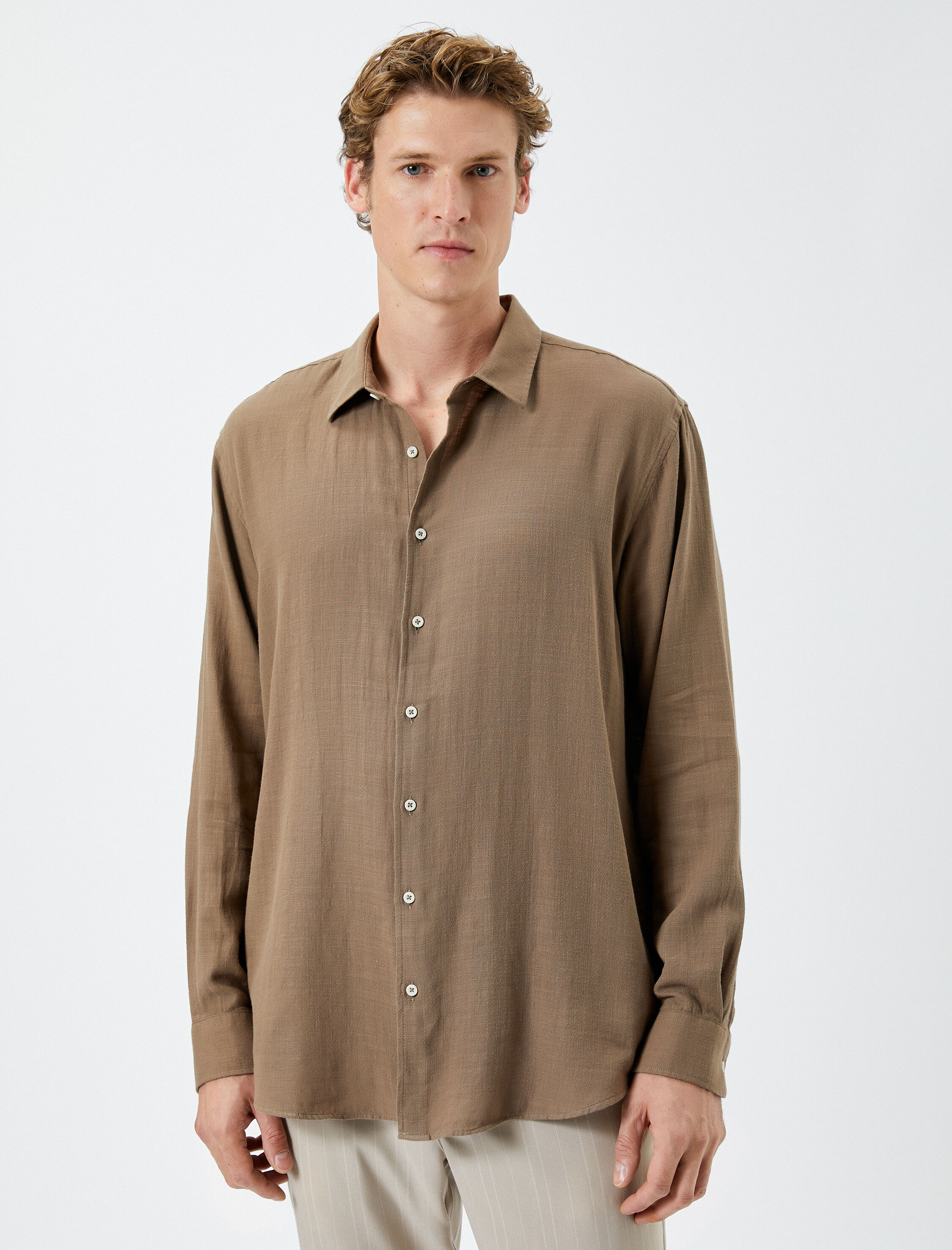   İtalyan Yaka Gömlek Uzun Kollu Pamuklu Regular Fit