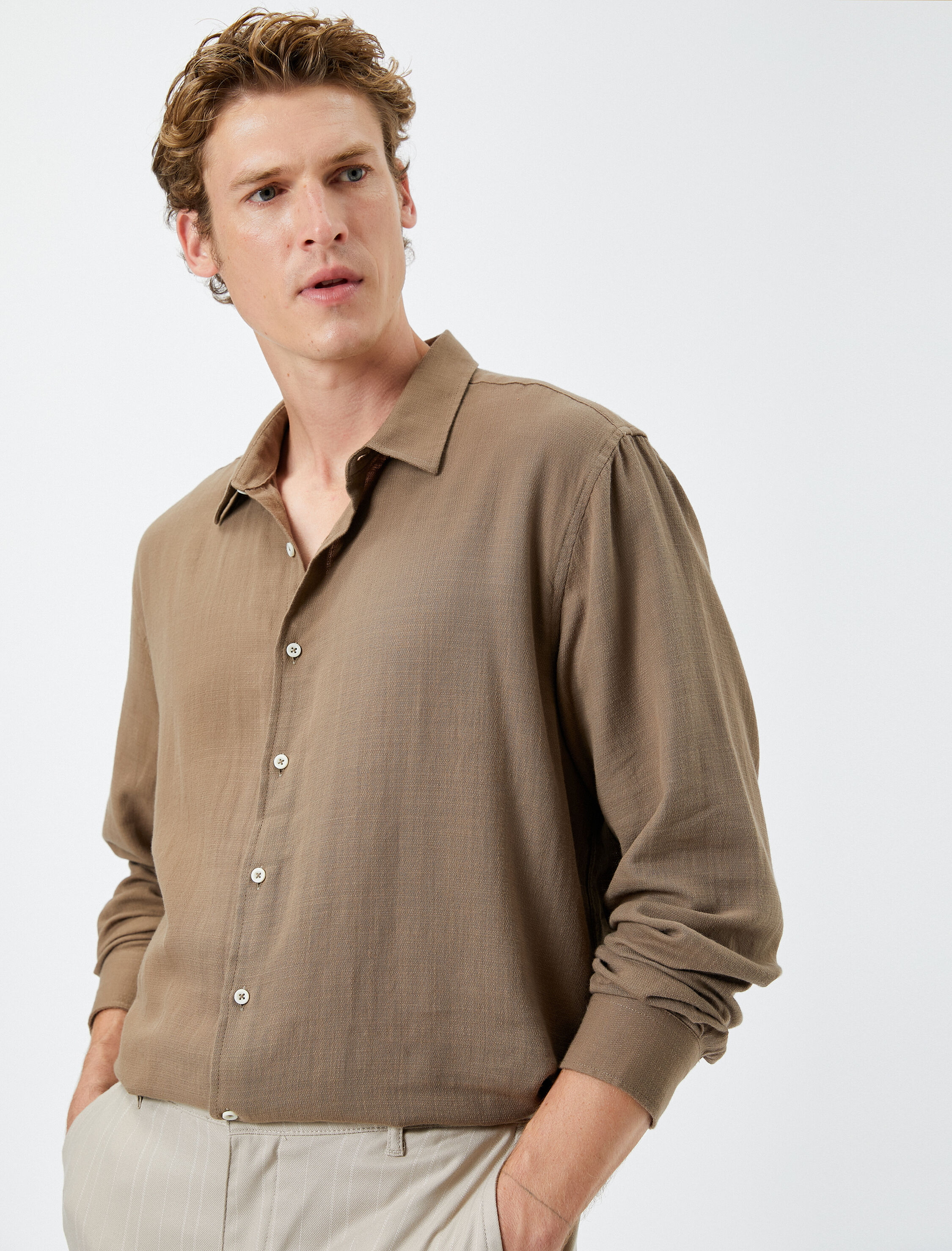   İtalyan Yaka Gömlek Uzun Kollu Pamuklu Regular Fit