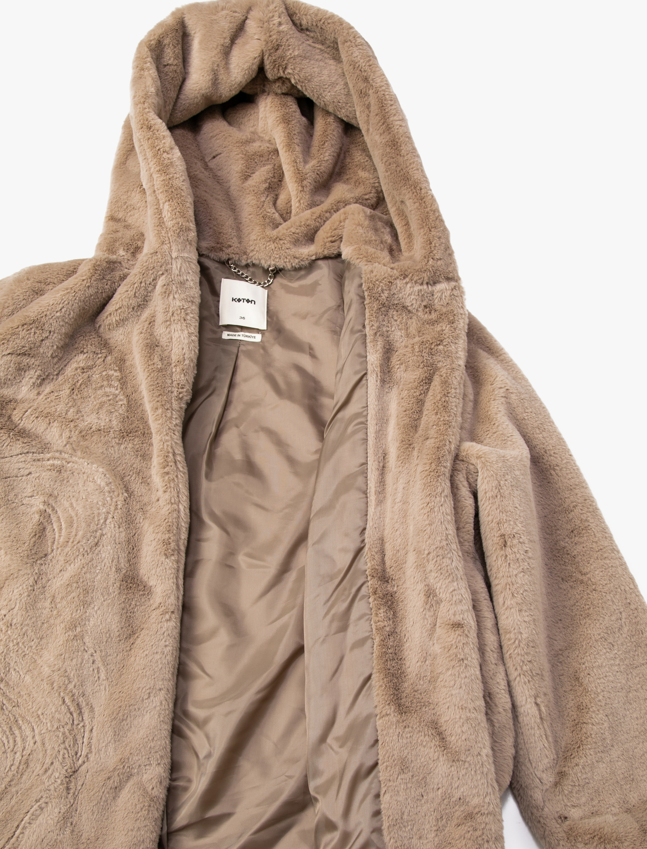   Kapüşonlu Oversize Peluş Kısa Kaban