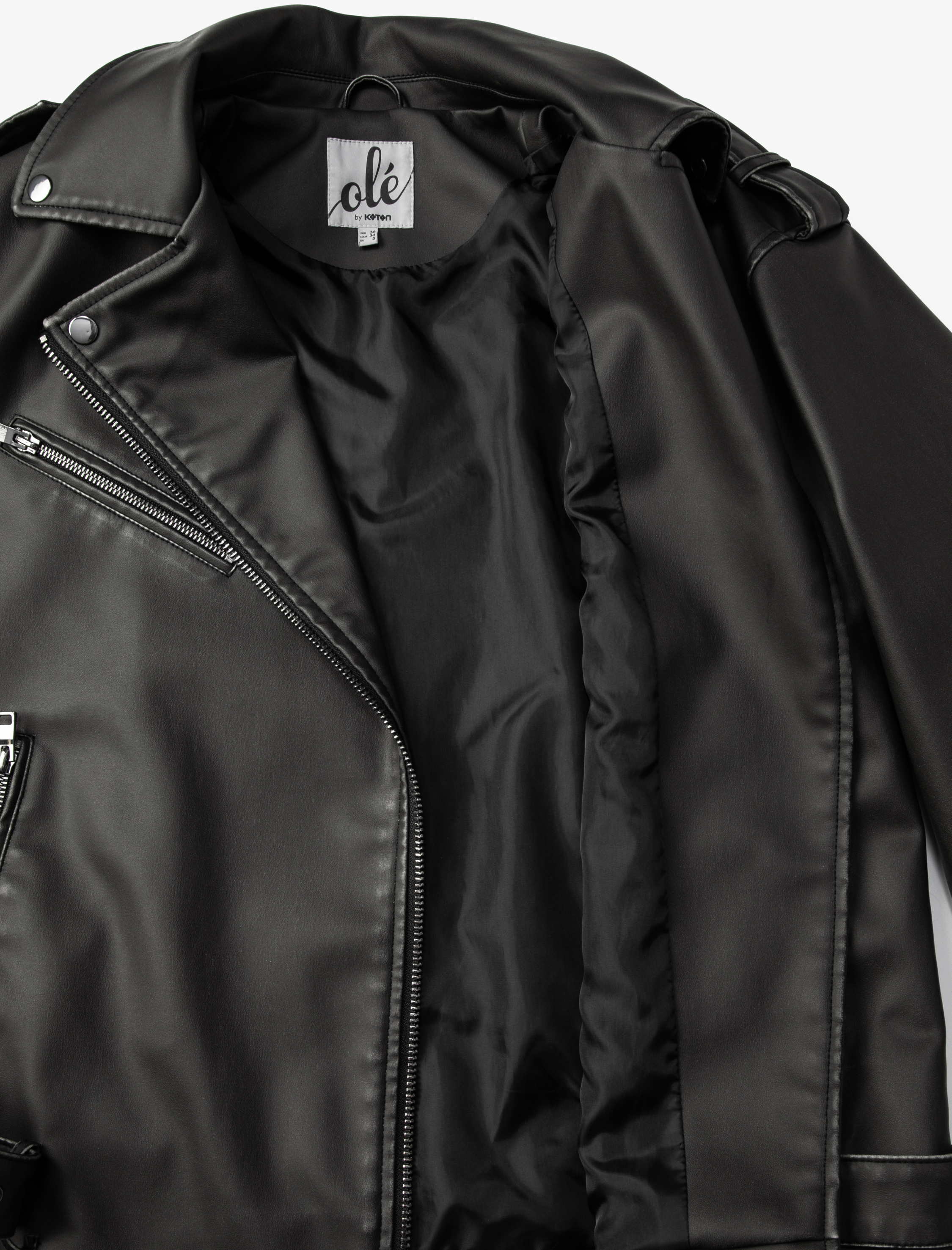   Biker Ceket Deri Görünümlü Fermuarlı Cep Detaylı Kemerli