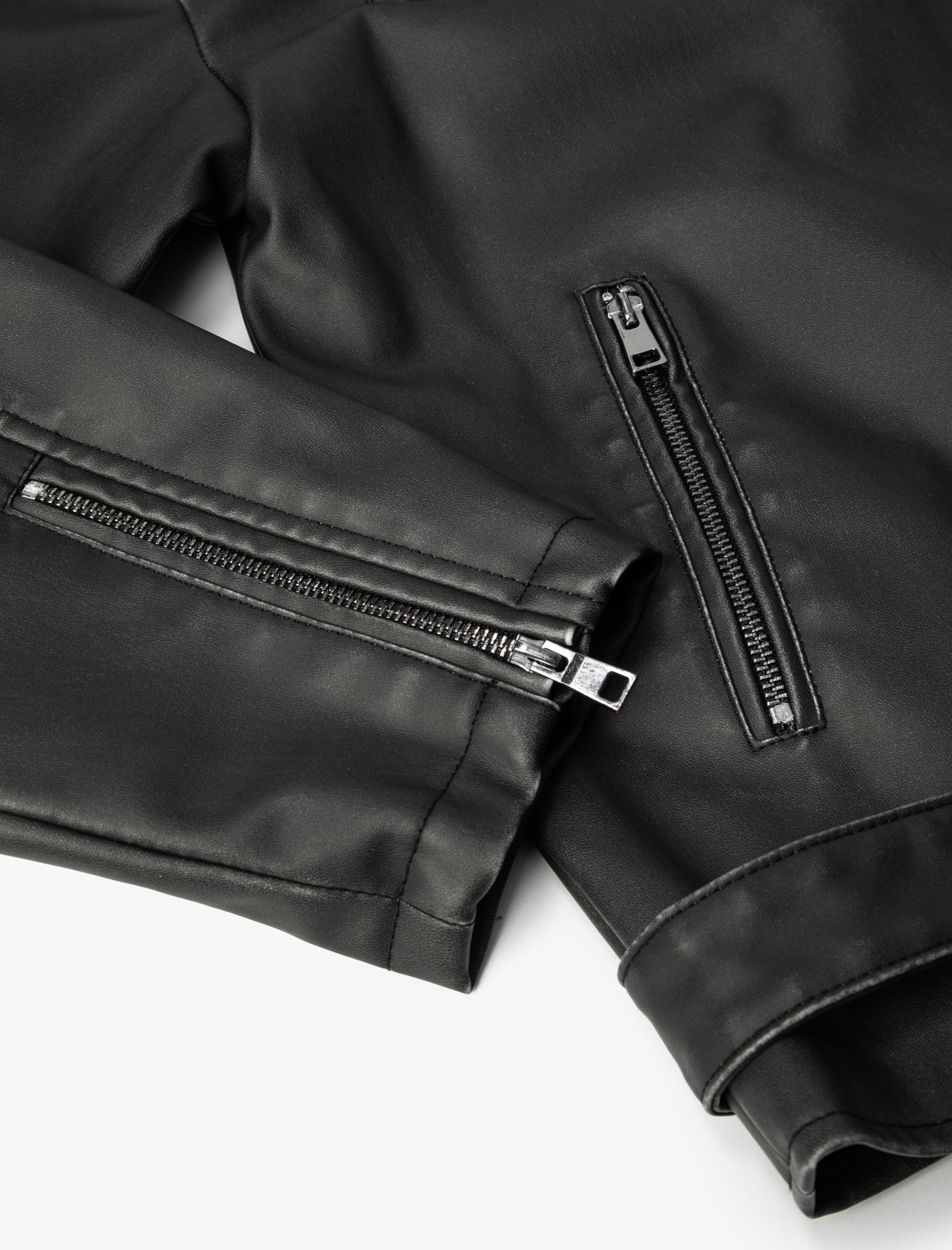   Biker Ceket Deri Görünümlü Fermuarlı Cep Detaylı Kemerli