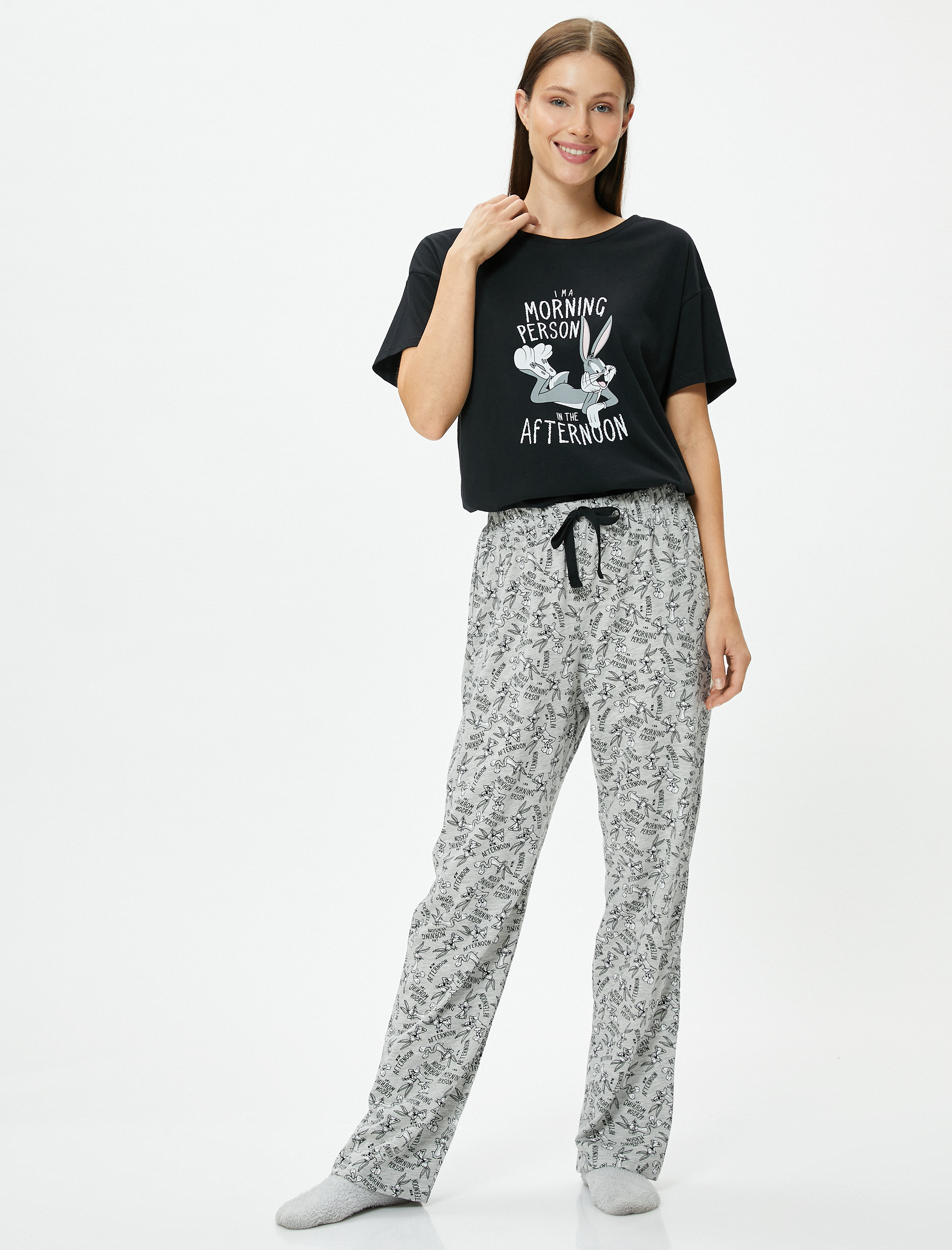   Bugs Bunny Pijama Takımı Lisanslı Baskılı Kısa Kollu Pamuklu