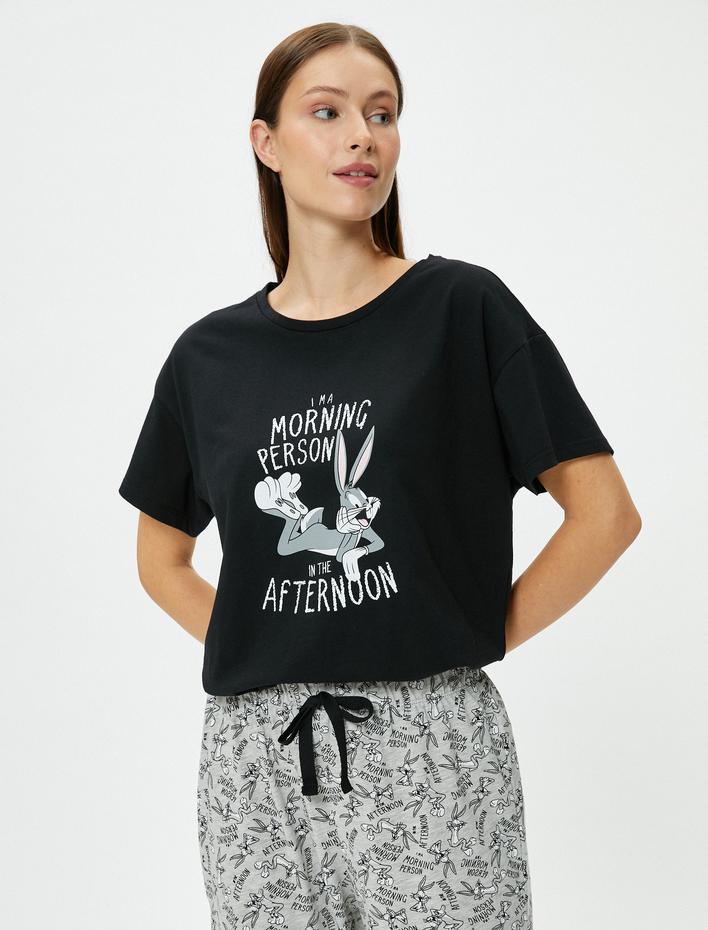  Bugs Bunny Pijama Takımı Lisanslı Baskılı Kısa Kollu Pamuklu