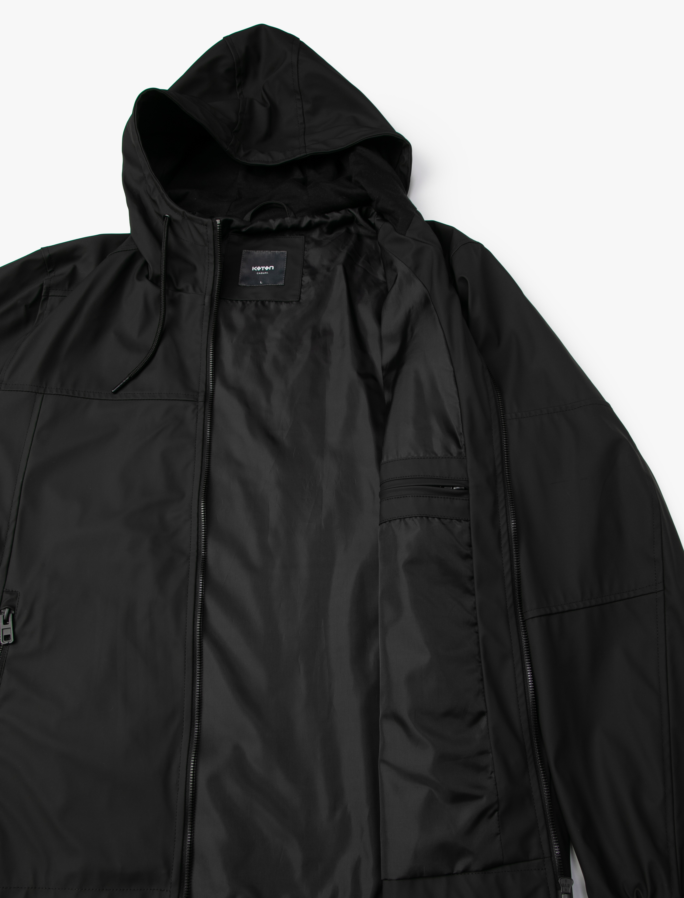   Deri Görünümlü Ceket Kapşonlu Fermuarlı Cep Detaylı