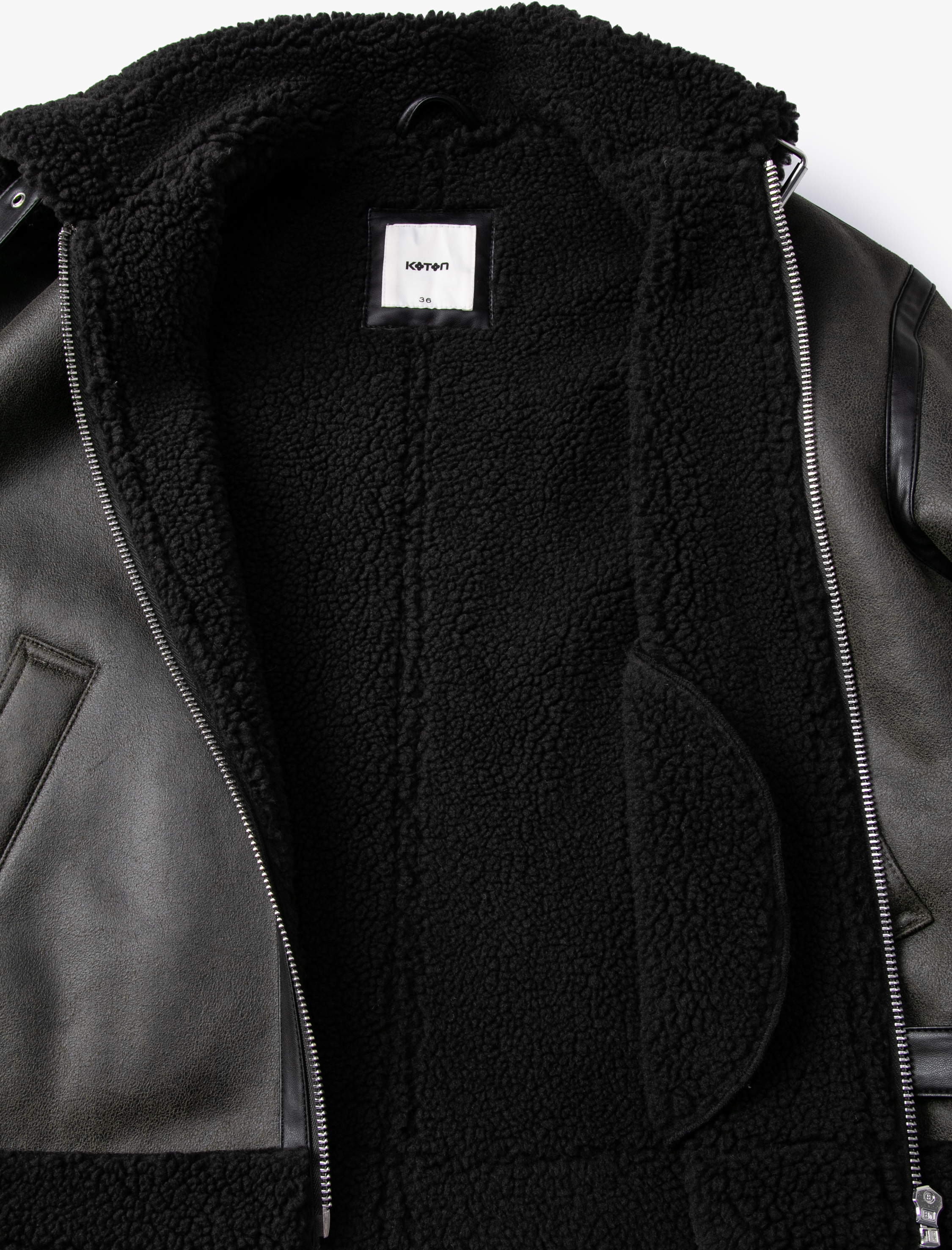   Biker Ceket Suni Deri Peluş Detaylı