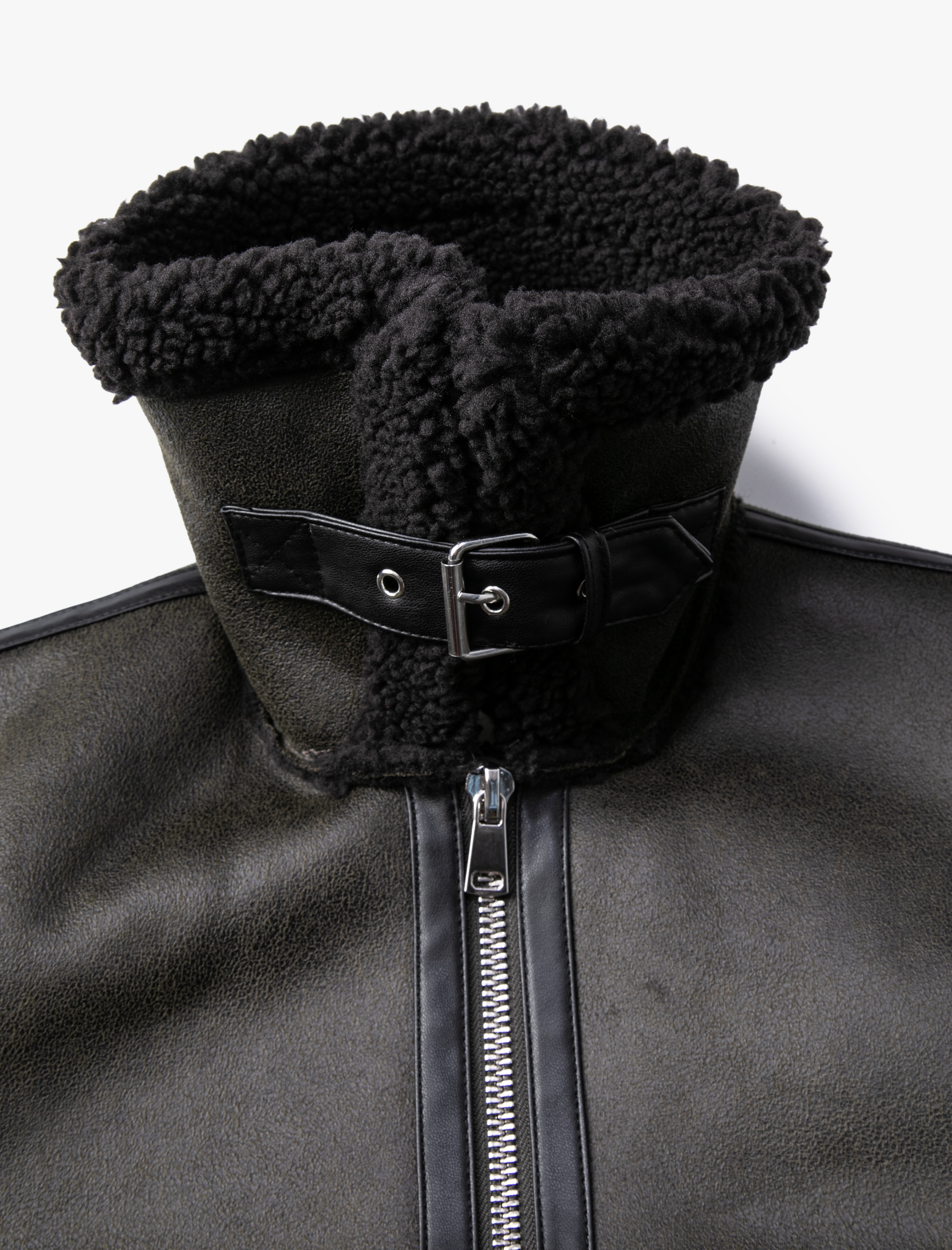   Biker Ceket Suni Deri Peluş Detaylı