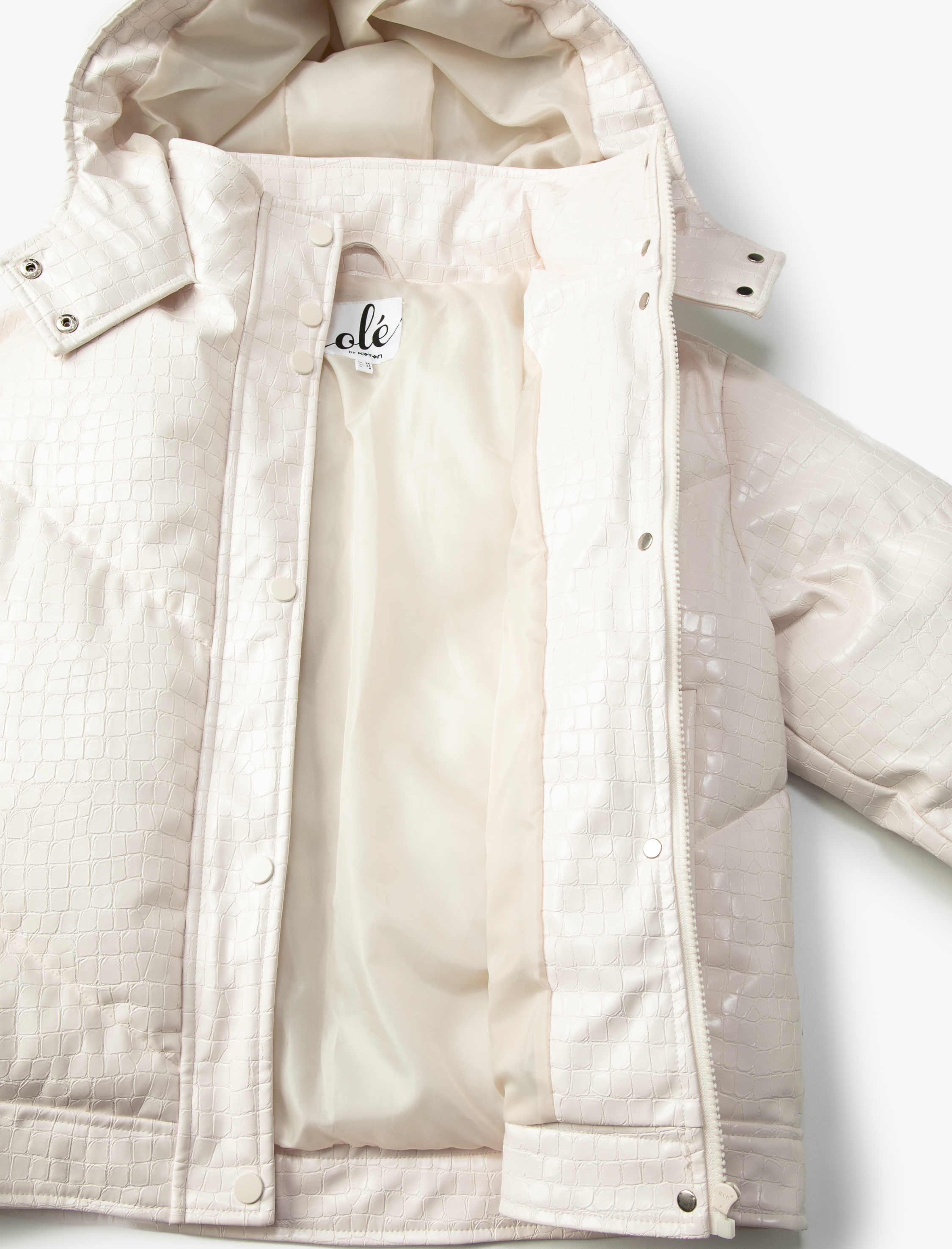   Mont Krokodil Suni Deri Görünümlü Kapüşonlu Cepli Dik Yaka