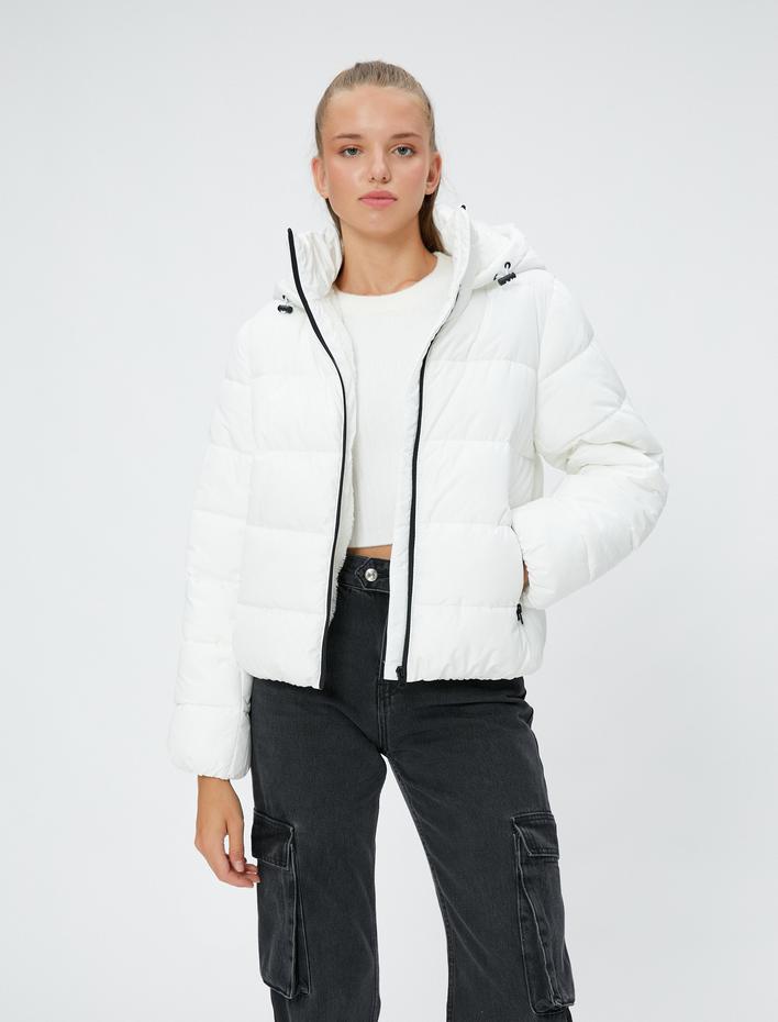  Şişme Mont Kapitone Kapüşonlu Fermuarlı Dik Yaka Cepli