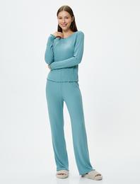 Pijama Altı Beli Lastikli Dokulu Düz Paça