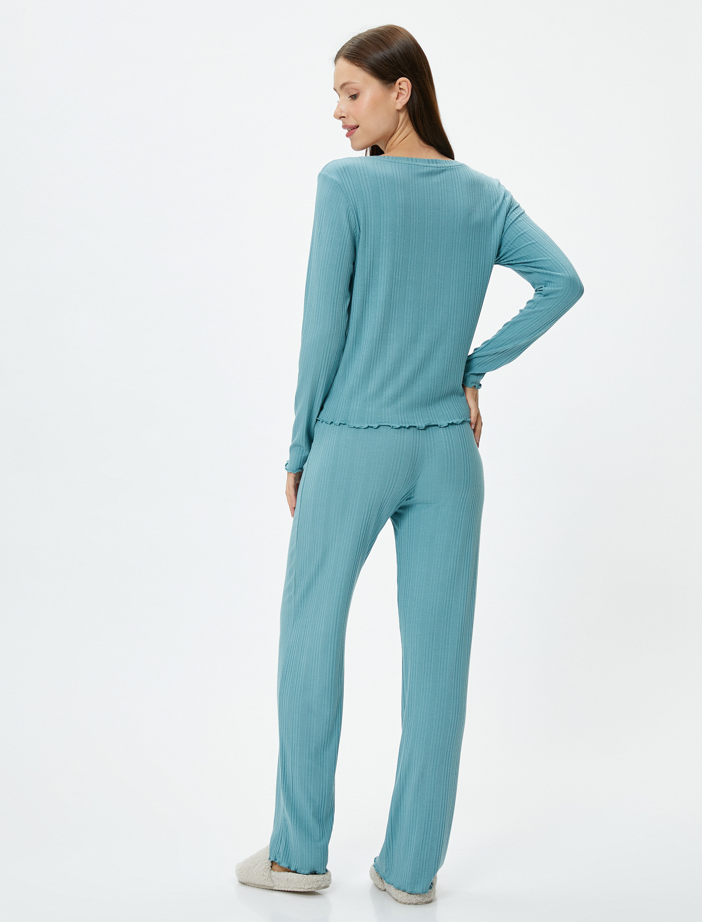   Pijama Altı Beli Lastikli Dokulu Düz Paça