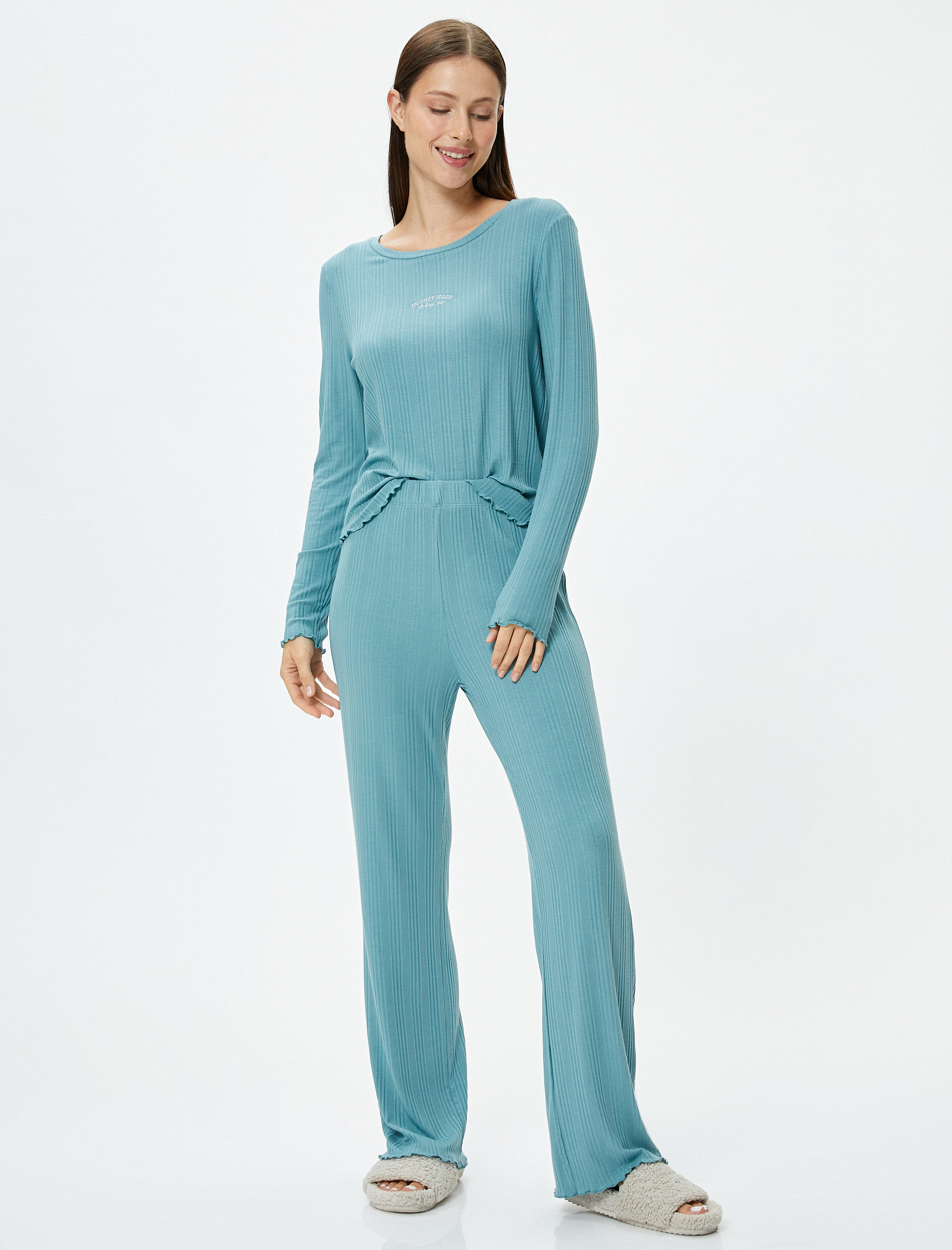   Pijama Altı Beli Lastikli Dokulu Düz Paça