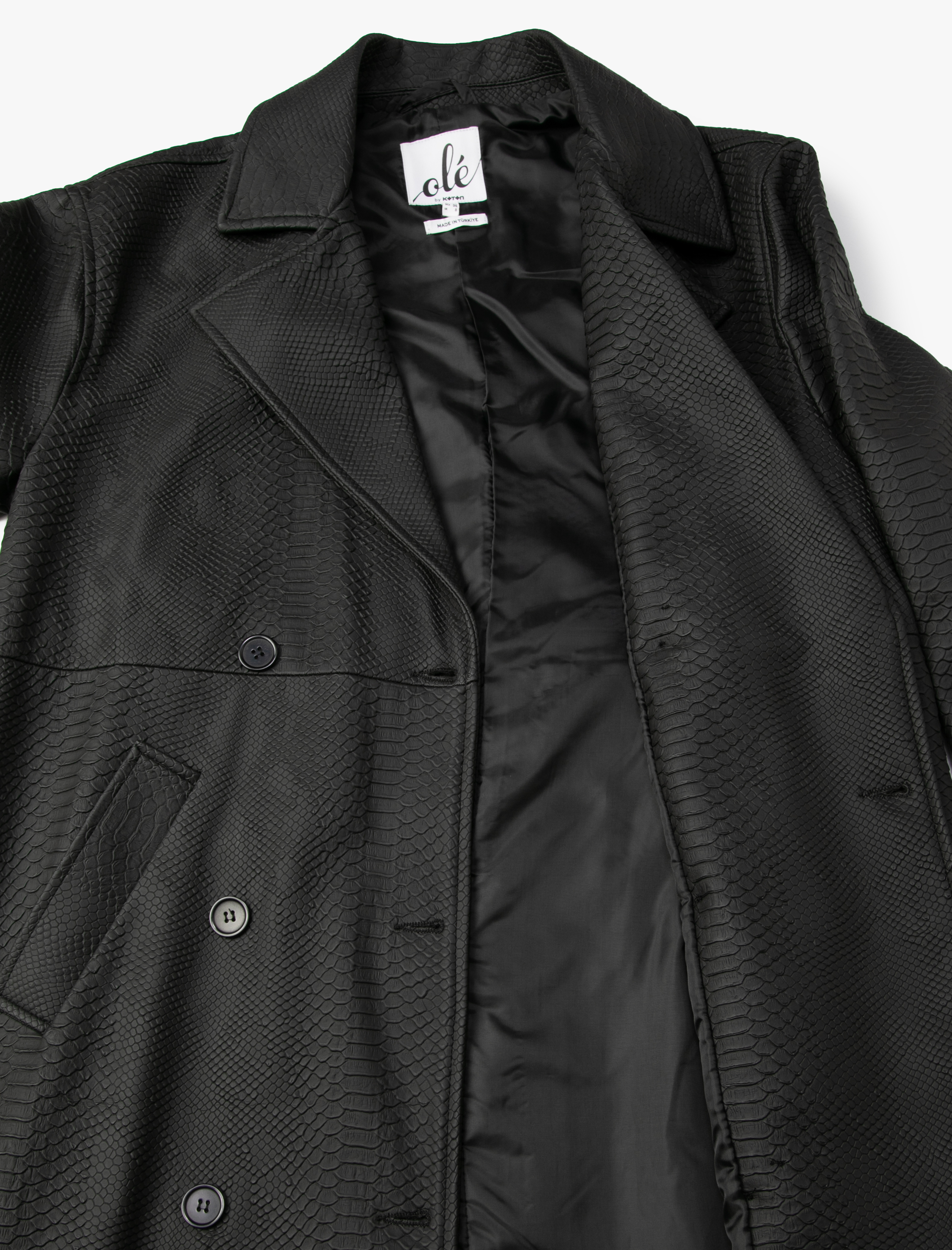   Trençkot Krokodil Görünümlü Kruvaze Düğmeli Kemer Detaylı Cepli