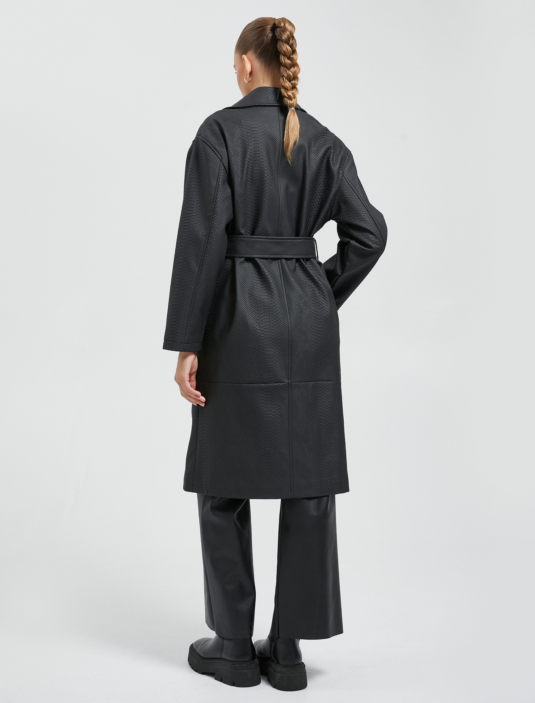   Trençkot Krokodil Görünümlü Kruvaze Düğmeli Kemer Detaylı Cepli