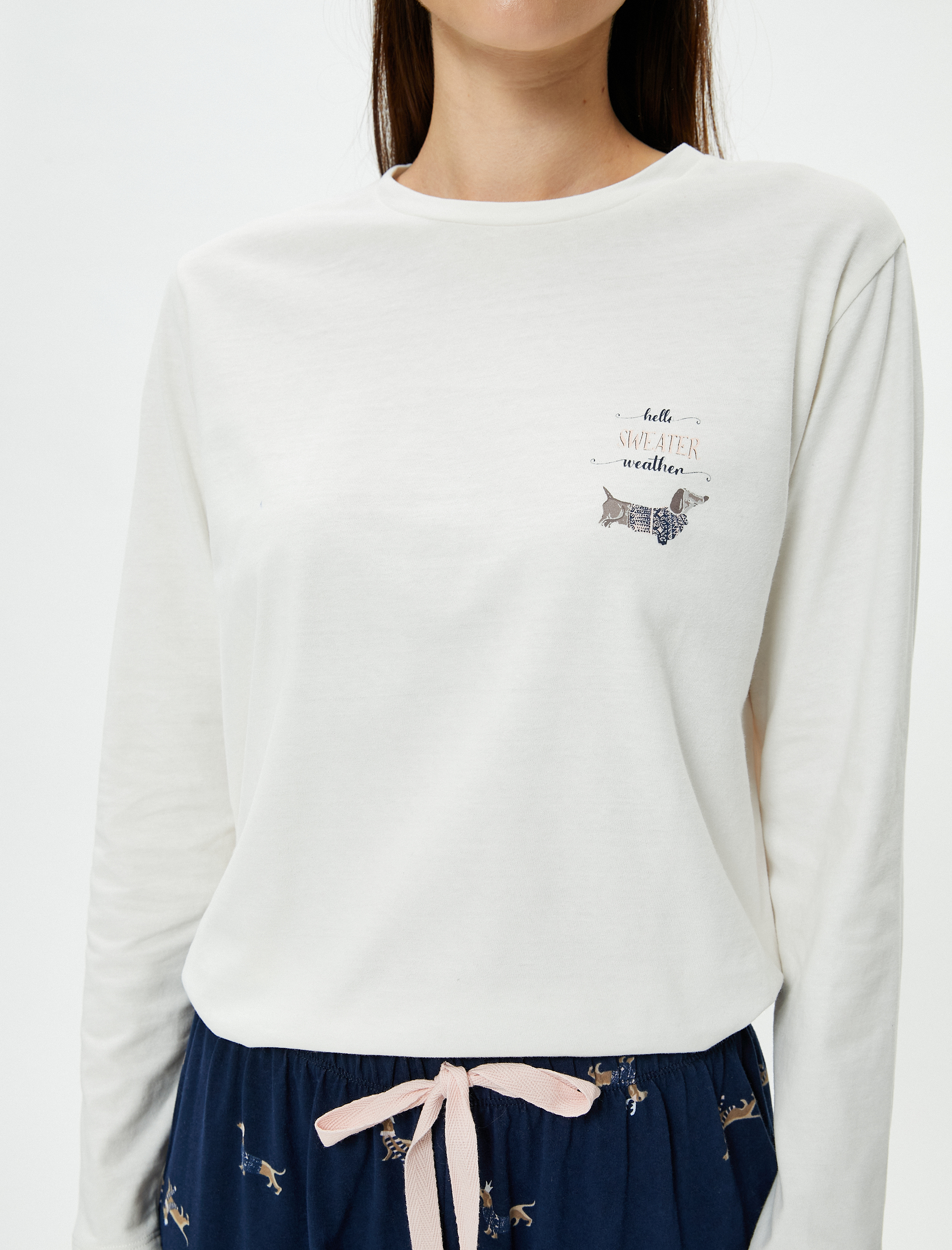   Pijama Takımı Uzun Kollu Baskılı Düz Paça Pamuklu