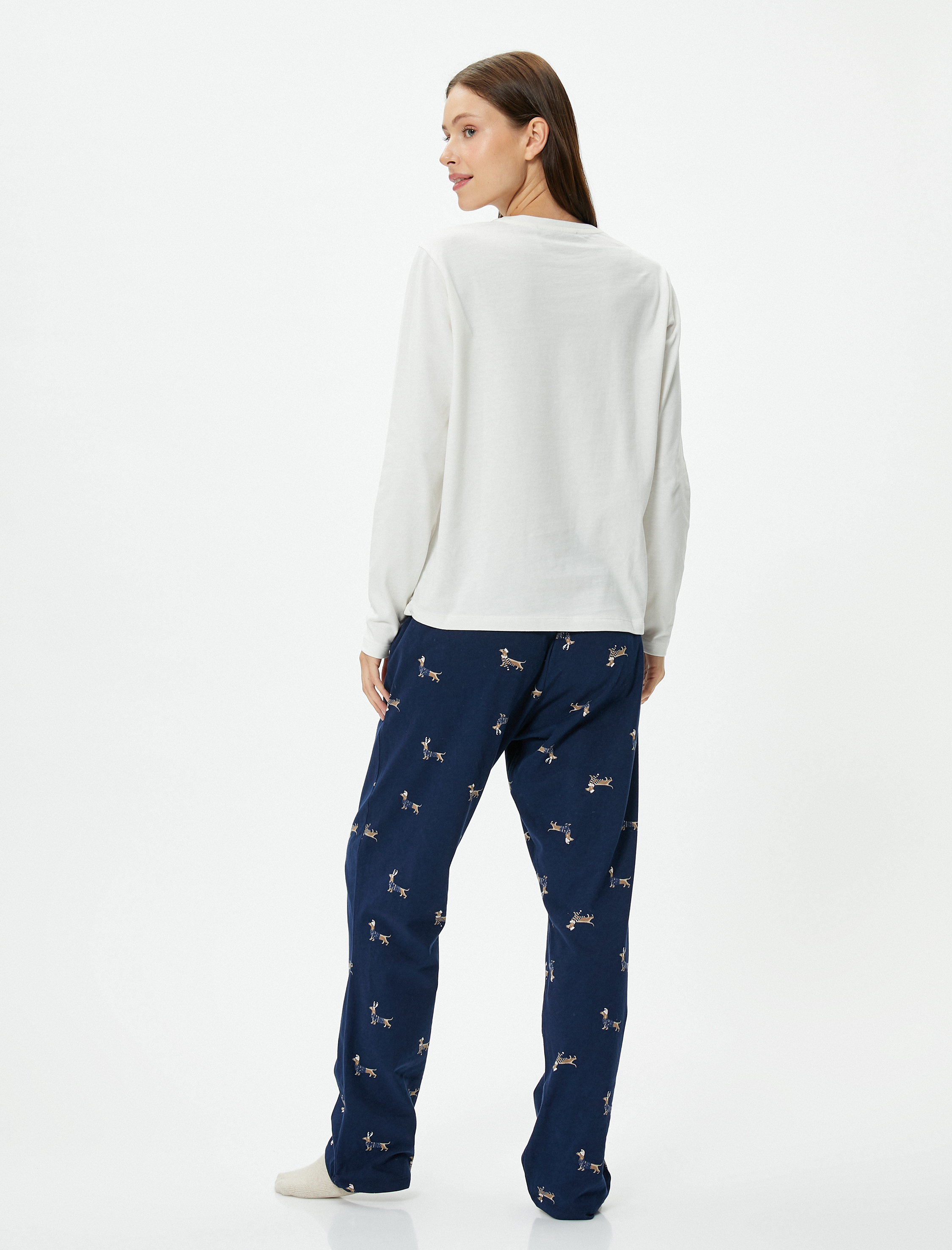   Pijama Takımı Uzun Kollu Baskılı Düz Paça Pamuklu