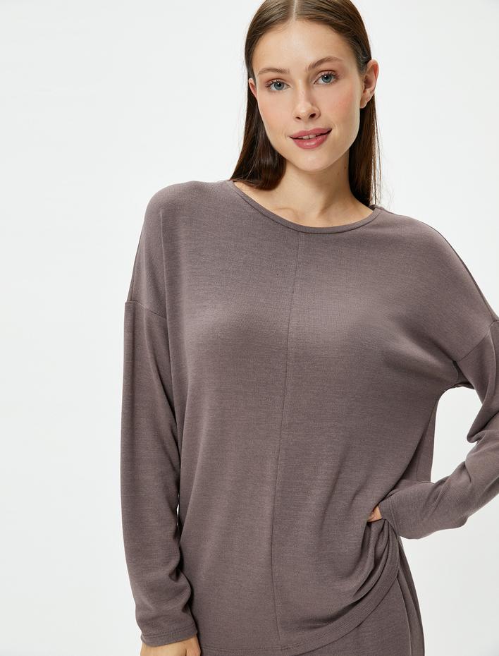  Pijama Üstü Uzun Kollu Bisiklet Yaka Viskon Karışımlı