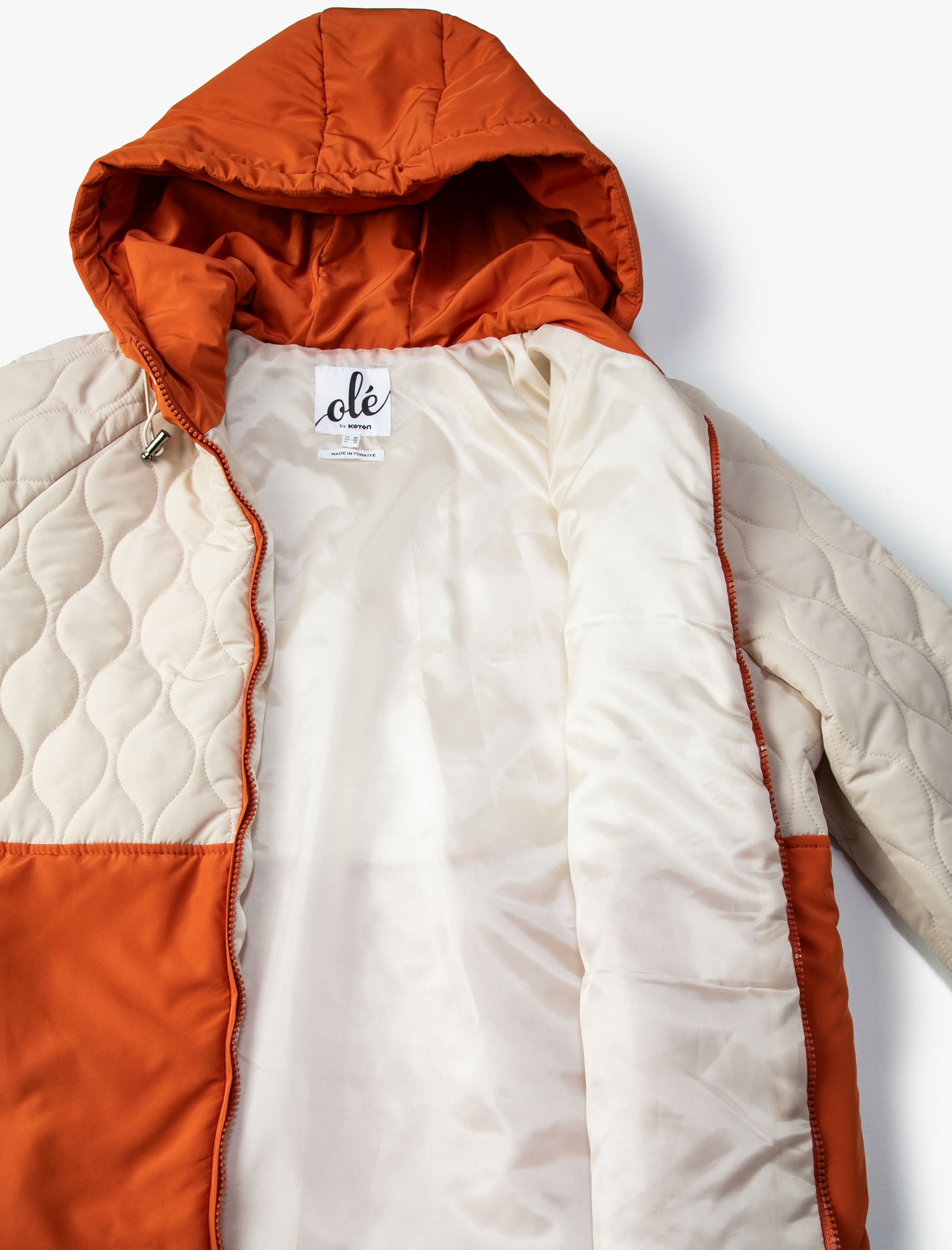   Kapitone Mont Kapşonlu Renk Bloklu Cepli Astarlı