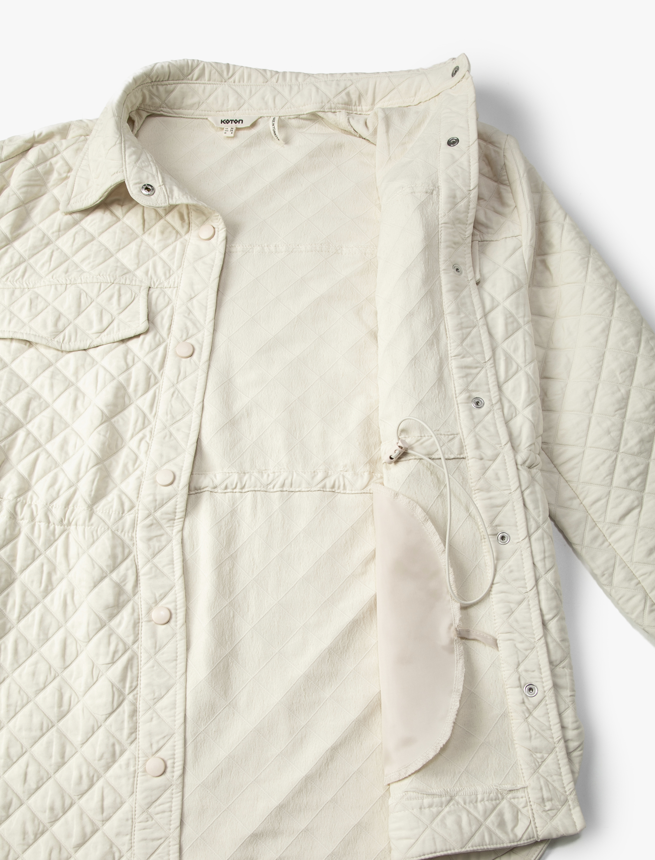   Kapitone Ceket Çıtçıt Düğmeli Gömlek Yaka Cep Detaylı