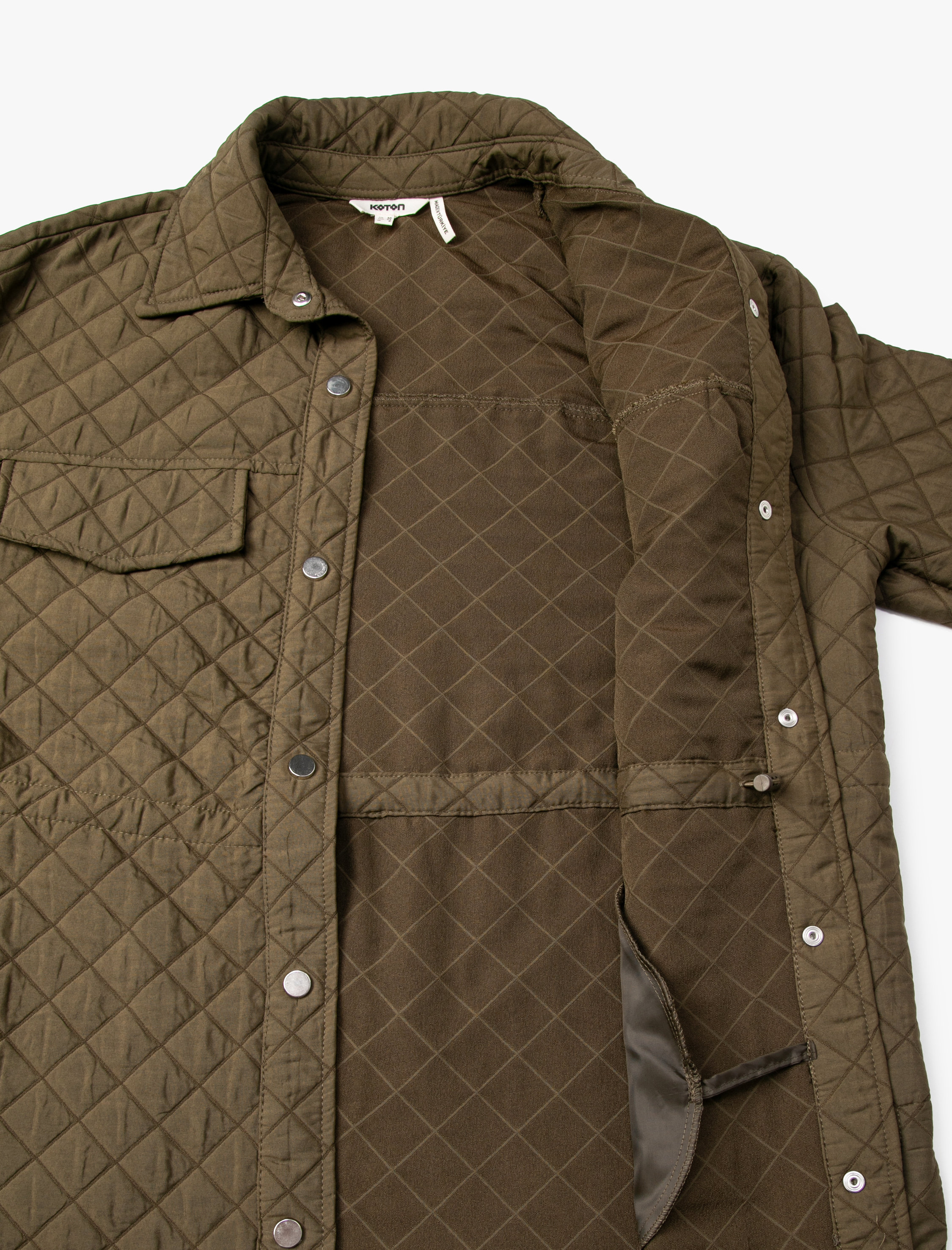   Kapitone Ceket Çıtçıt Düğmeli Gömlek Yaka Cep Detaylı