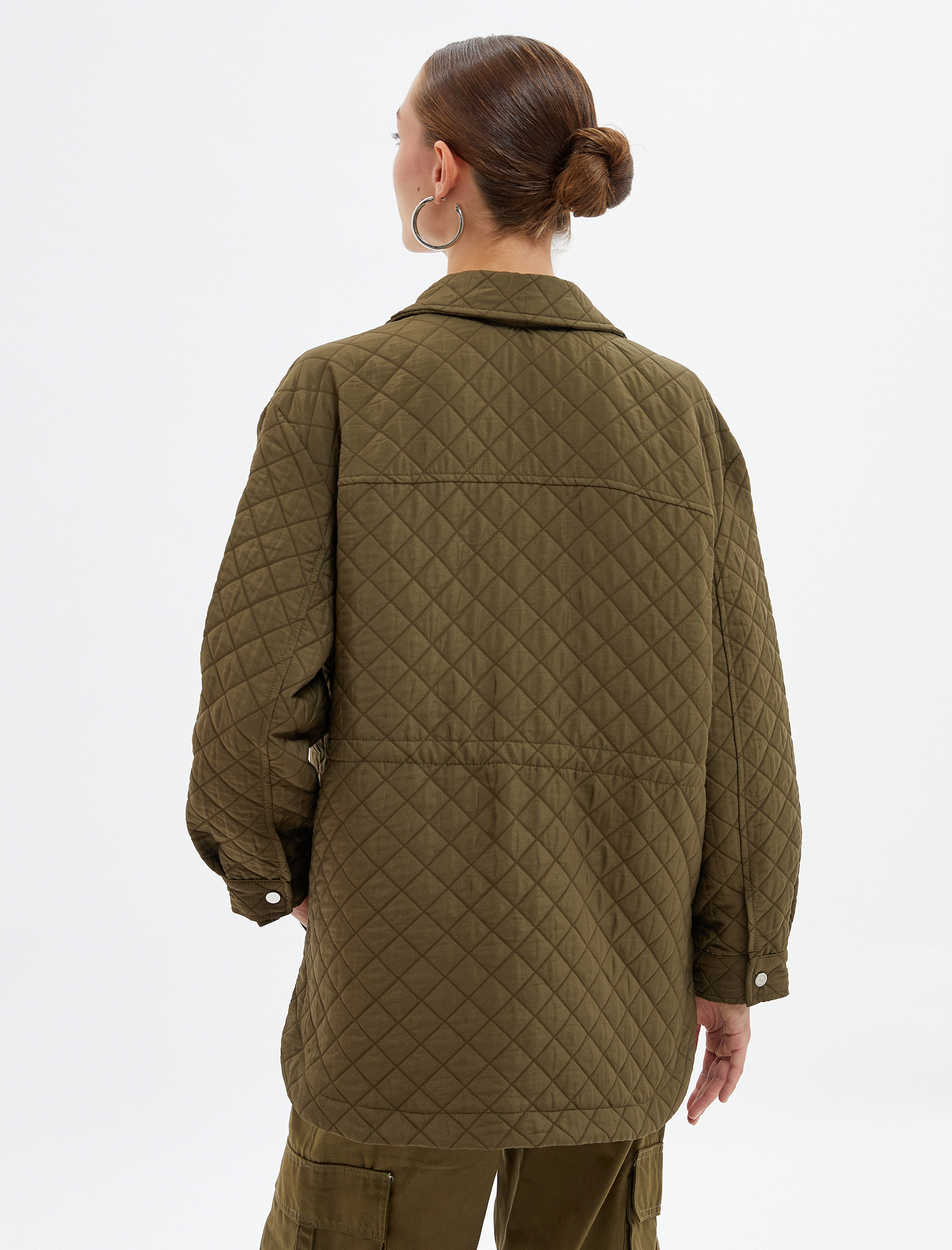   Kapitone Ceket Çıtçıt Düğmeli Gömlek Yaka Cep Detaylı