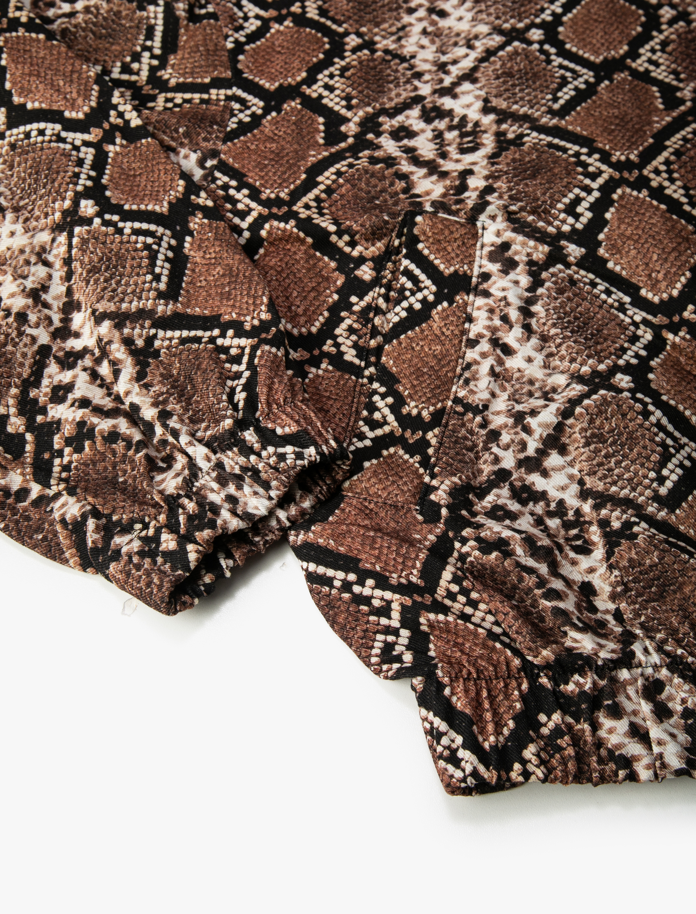   Oversize Bomber Ceket Fermuarlı Yılan Derisi Desenli Cepli