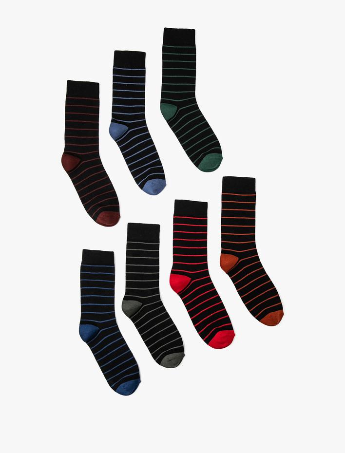 Erkek Çizgili Çorap Seti 7’li Çok Renkli Pamuk Karışımlı
