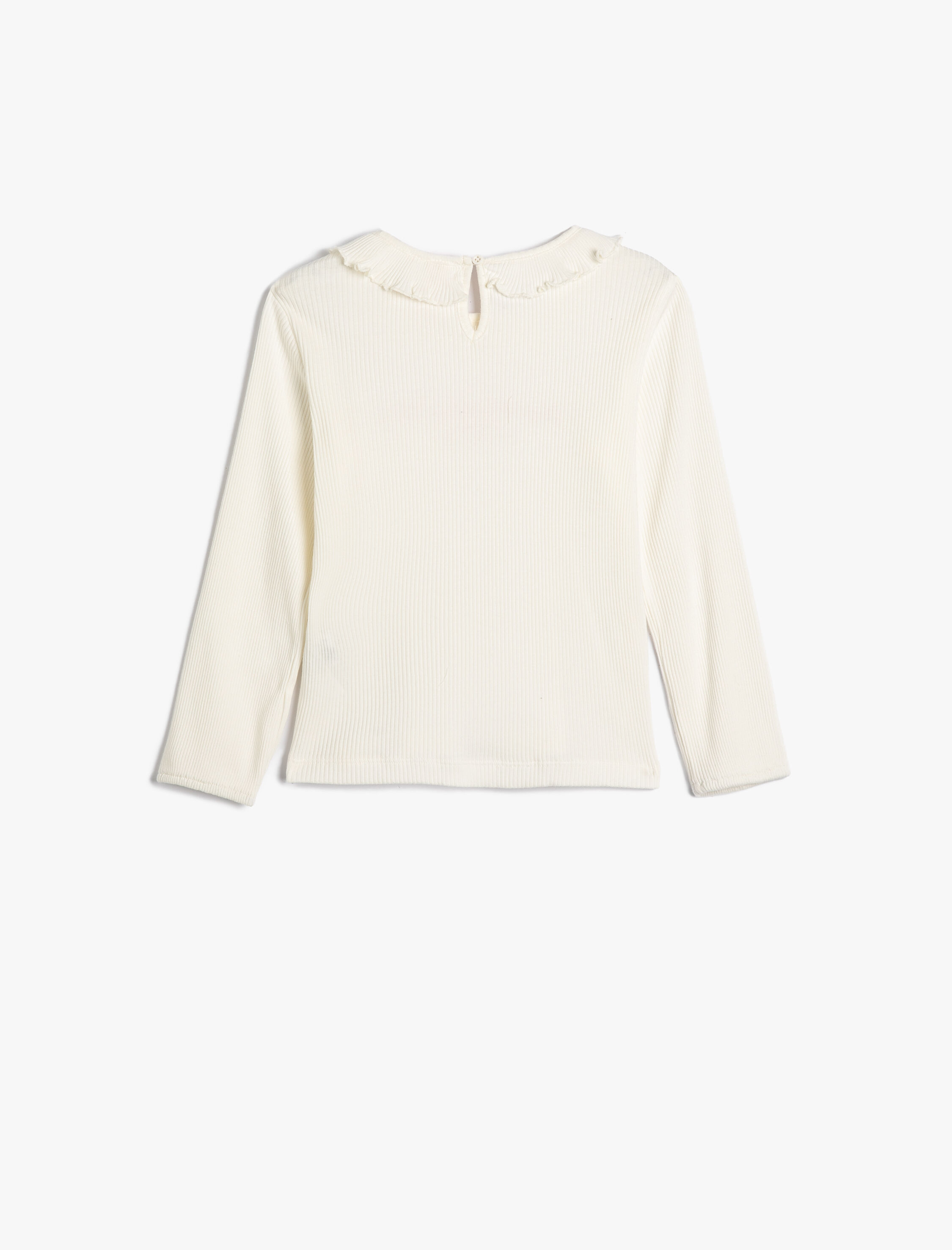  Kız Bebek Tişört Uzun Kollu Bisiklet Yaka Ribanalı İşleme Detaylı Pamuklu