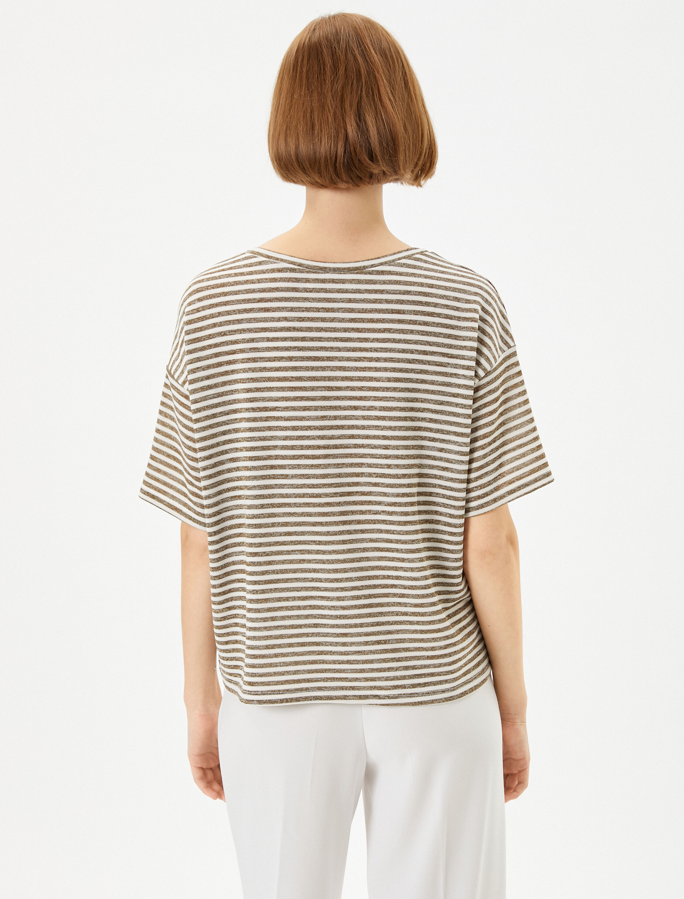   Kısa Kollu Bluz Bisiklet Yaka Düşük Omuzlu