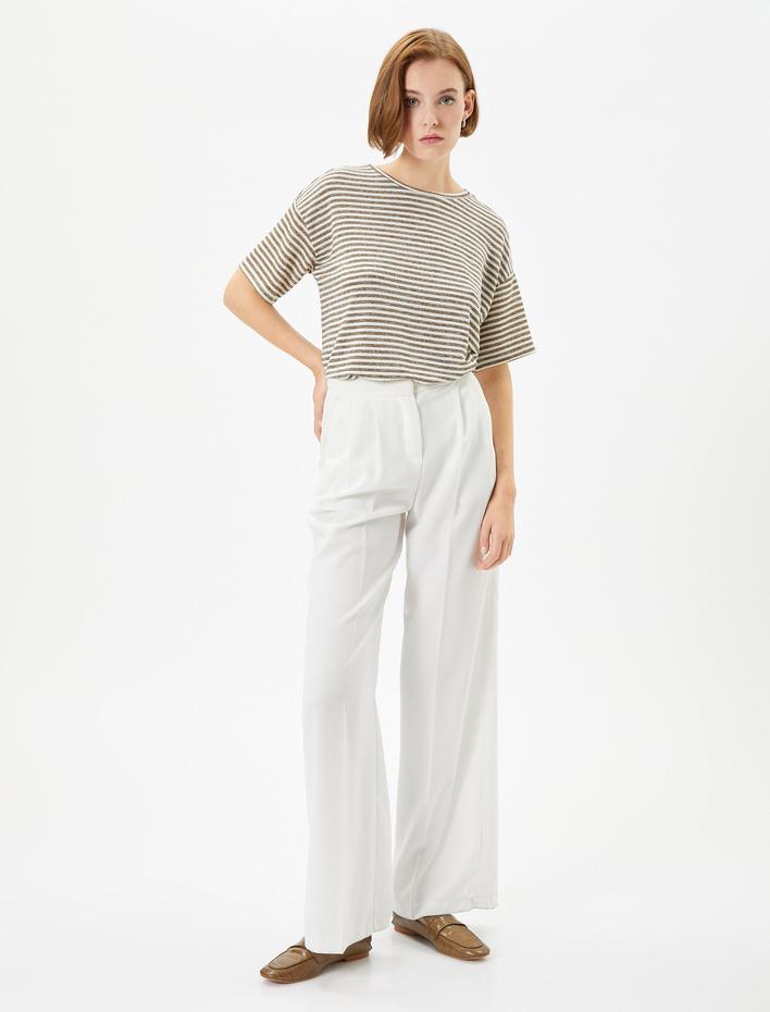  Kısa Kollu Bluz Bisiklet Yaka Düşük Omuzlu