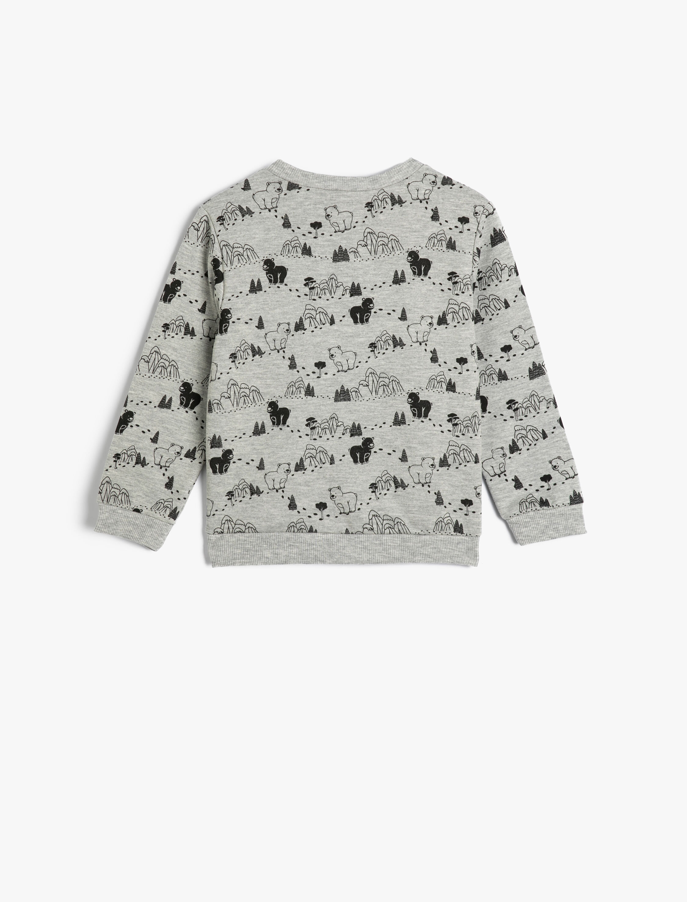  Erkek Bebek Sweatshirt Uzun Kollu Bisiklet Yaka Ayı Baskılı Şardonlu