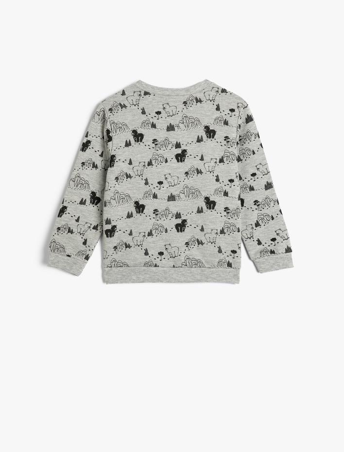 Erkek Bebek Sweatshirt Uzun Kollu Bisiklet Yaka Ayı Baskılı Şardonlu