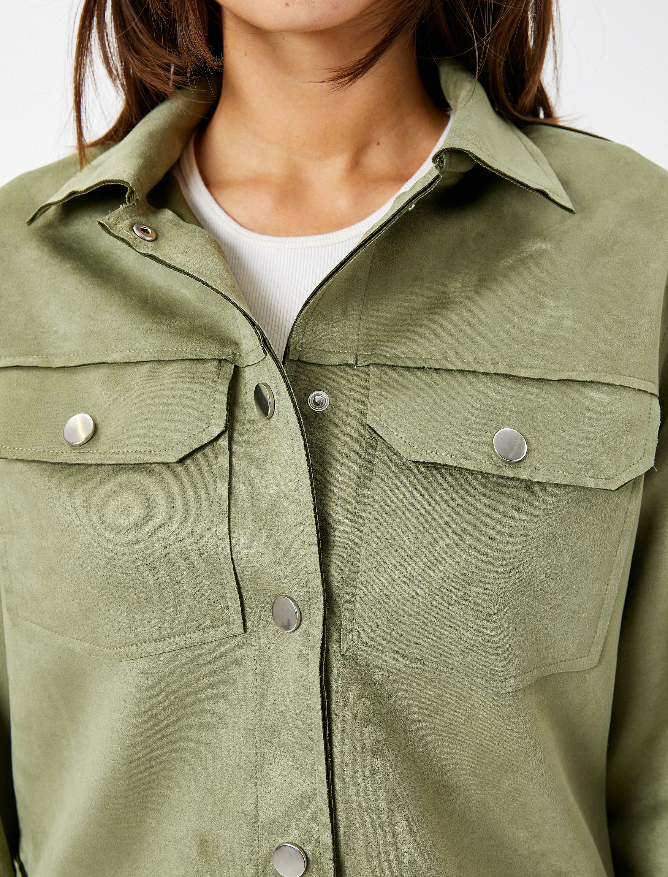   Biker Ceket Süet Görünümlü Kapaklı Cepli Çıtçıt Düğmeli