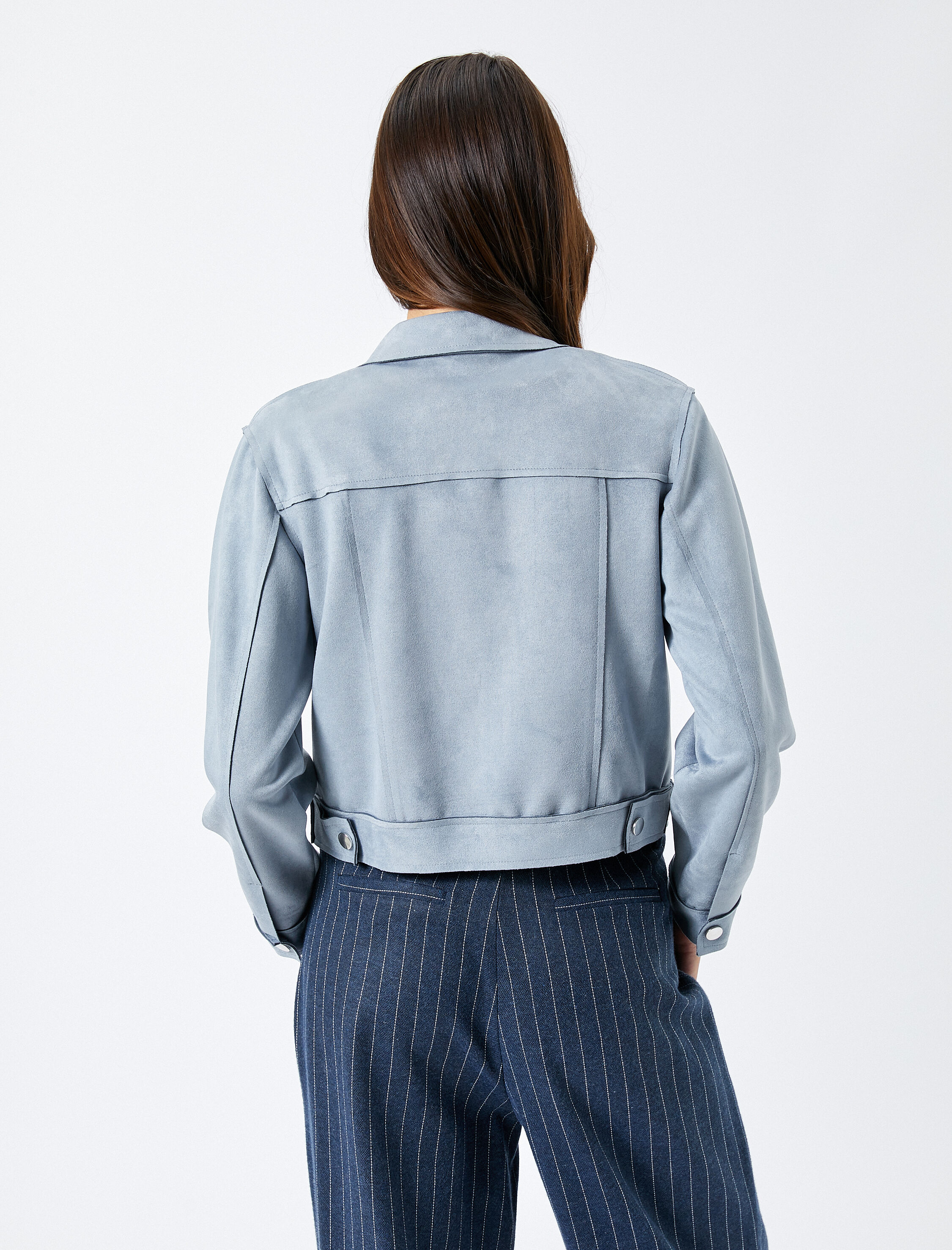   Biker Ceket Süet Görünümlü Kapaklı Cepli Çıtçıt Düğmeli