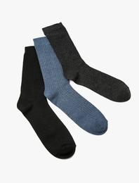 Basic 3'lü Soket Çorap Seti Çok Renkli Dokulu