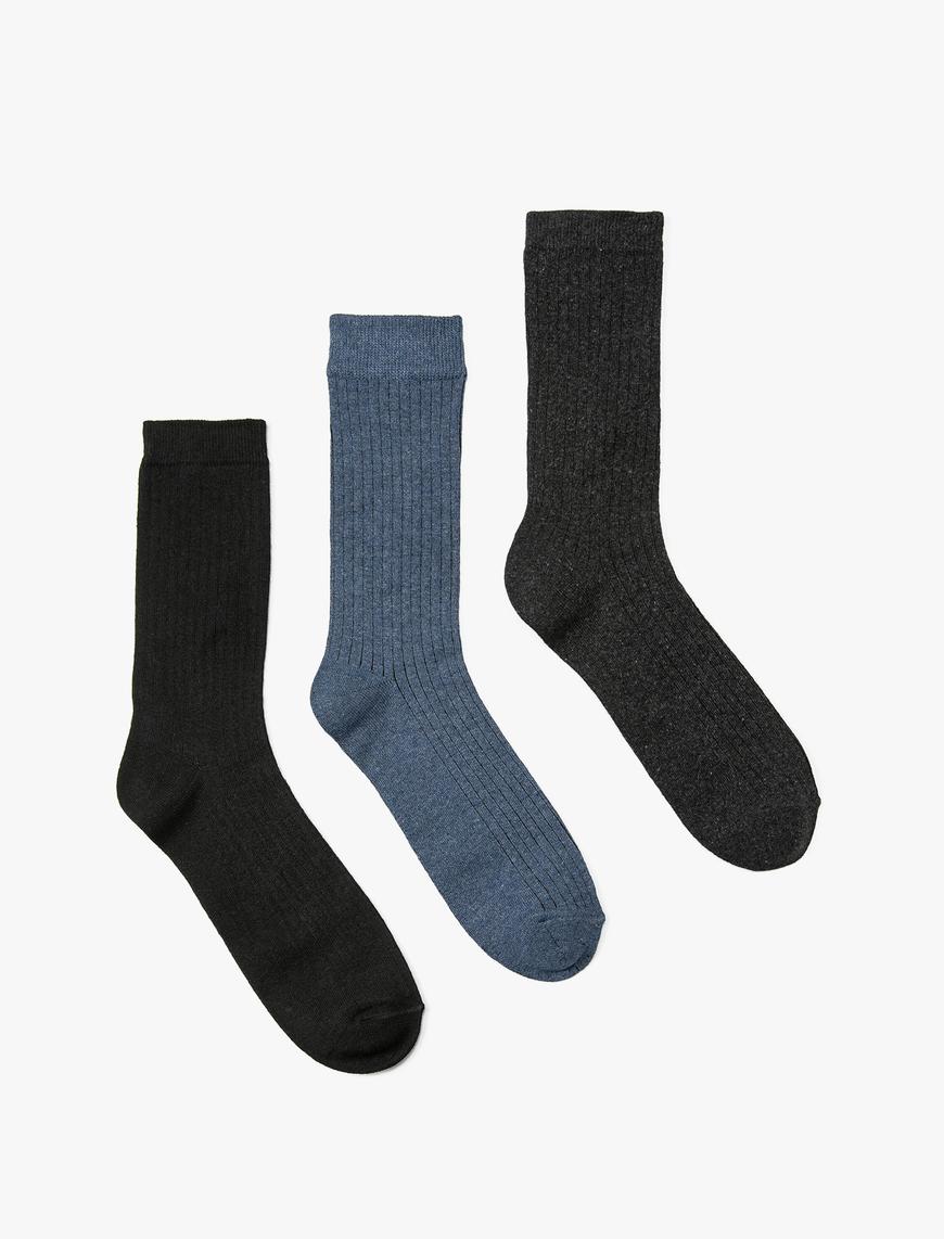  Erkek Basic 3'lü Soket Çorap Seti Çok Renkli Dokulu