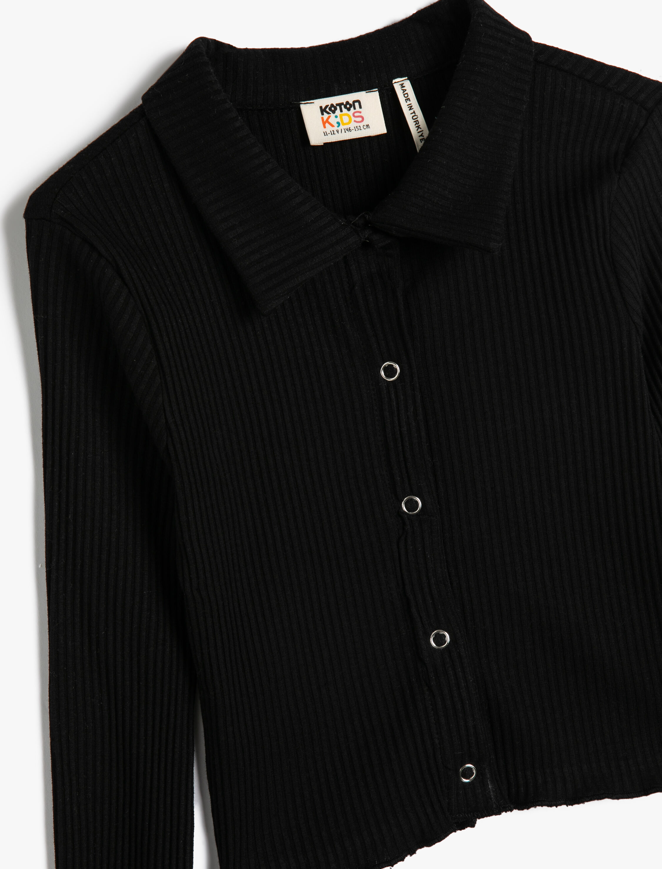  Kız Çocuk Tişört Uzun Kollu Gömlek Yaka Çıtçıt Kapama Ribanalı Pamuklu