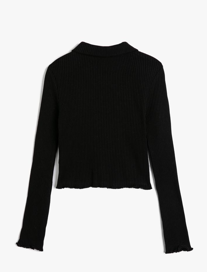 Kız Çocuk Tişört Uzun Kollu Gömlek Yaka Çıtçıt Kapama Ribanalı Pamuklu