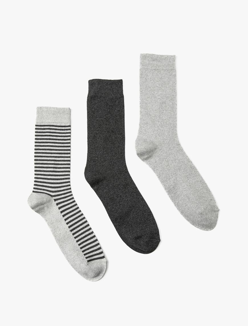  Erkek Çizgili 3'lü Soket Çorap Seti Çok Renkli