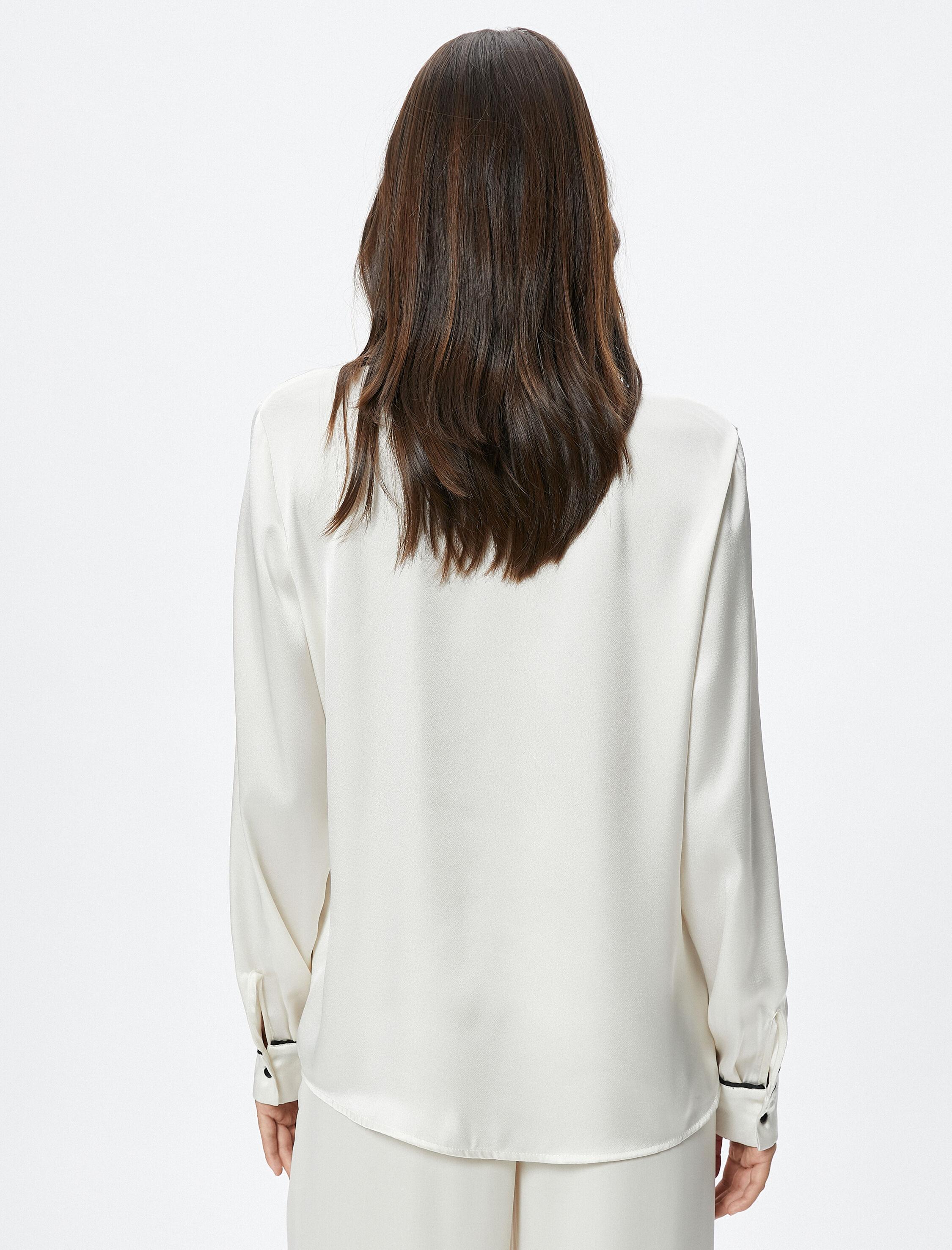   Saten Gömlek Uzun Kollu Şerit Detaylı Düğmeli