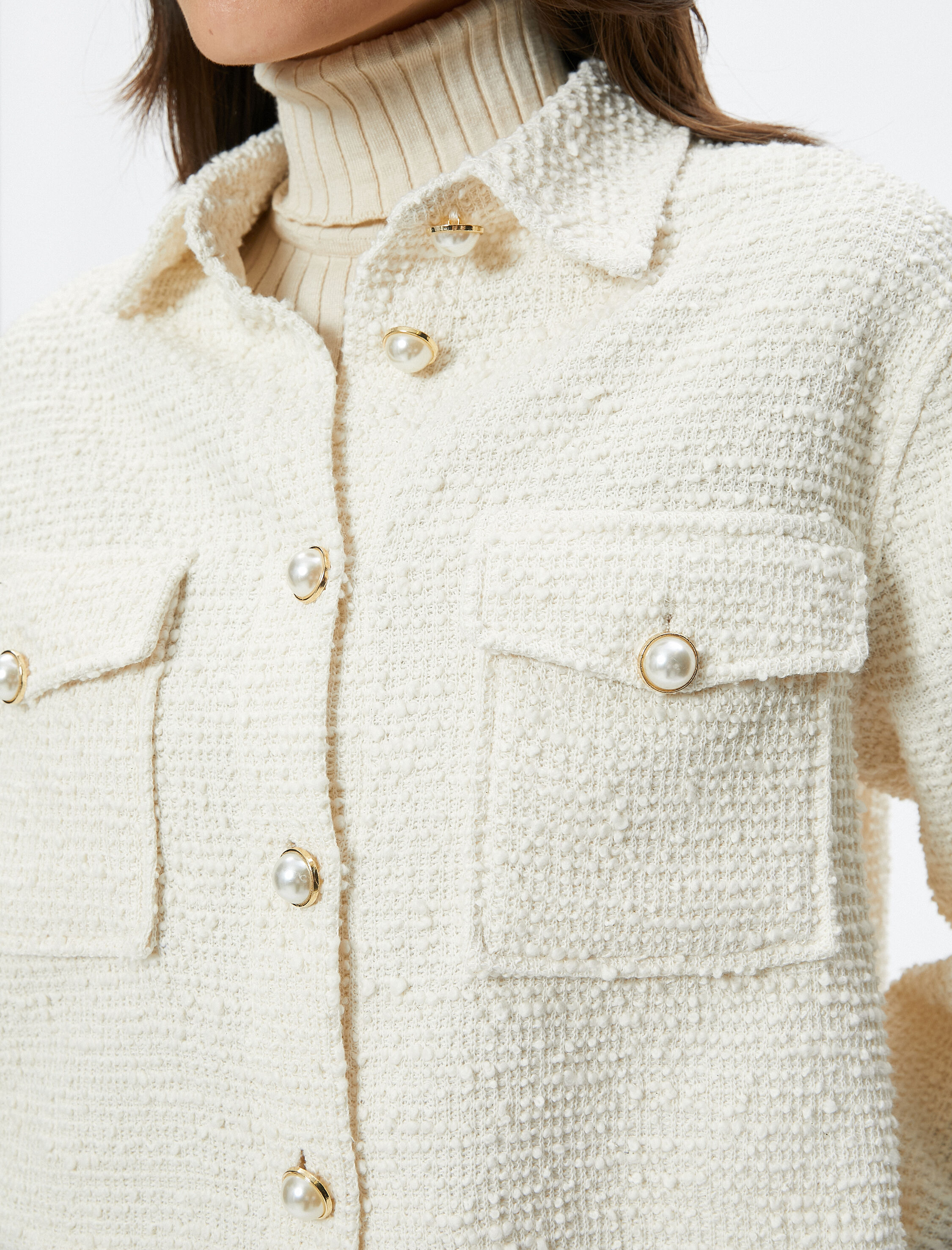   Tüvit Ceket İnci Düğme Detaylı Kapaklı Cepli