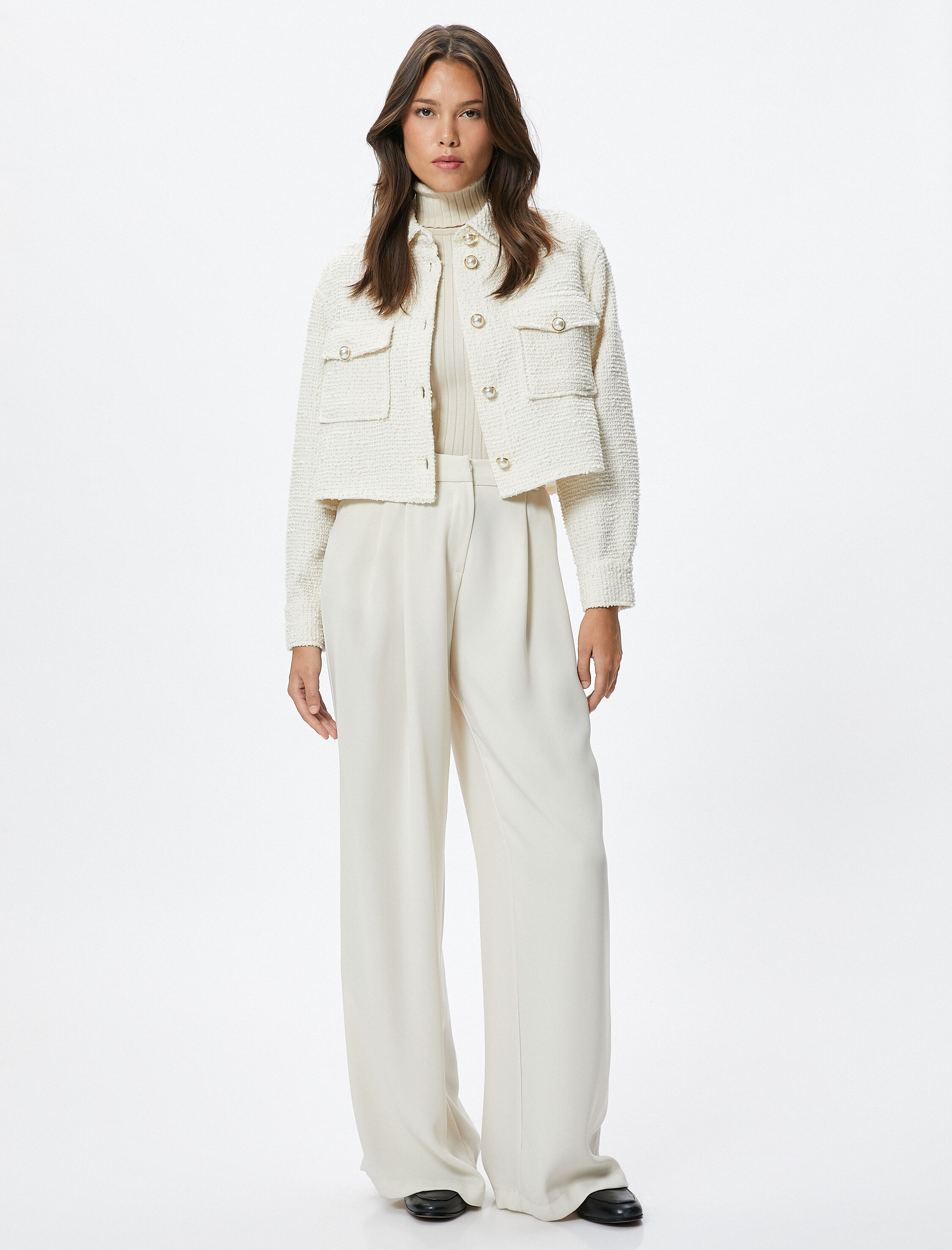   Tüvit Ceket İnci Düğme Detaylı Kapaklı Cepli