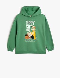 Kapşonlu Sweatshirt Anime Baskılı Uzun Kollu Şardonlu