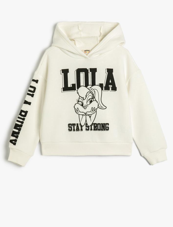 Kız Çocuk Lola Bunny Kapşonlu Sweatshirt Lisanslı Uzun Kollu Şardonlu