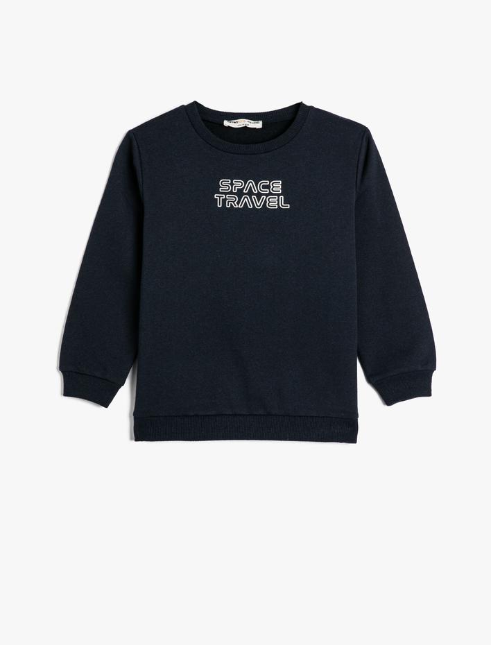 Erkek Çocuk Sweatshirt Uzun Kollu Bisiklet Yaka Slogan Baskılı Şardonlu